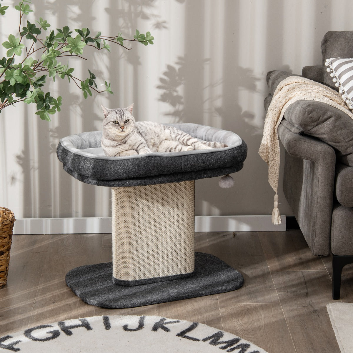 Árvore Arranhador para Gatos – 59 x 39,5 x 50 cm – Cinza – Madeira de engenharia