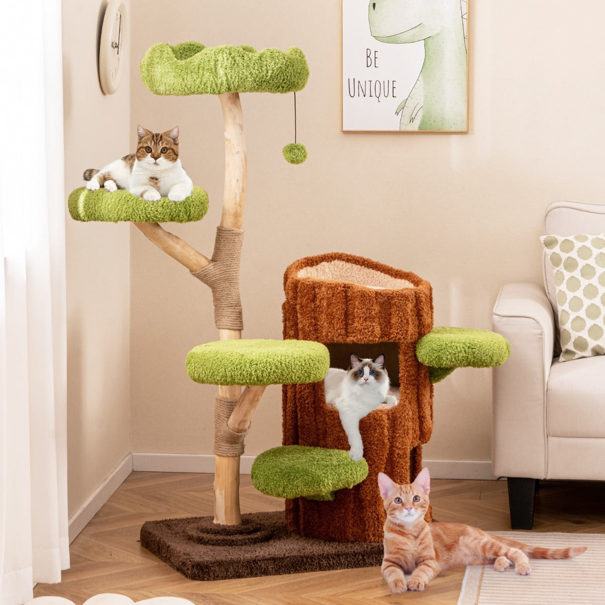 Arranhador para Gatos Multinível – 80 x 40 cm – Castanho – Madeira e Sisal