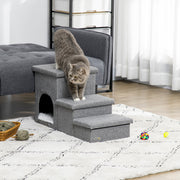 Escada para Animais de Estimação – 73,5x33x40,5cm – Cinza Claro – Tecido de linho, pelúcia, algodão PP e MDF