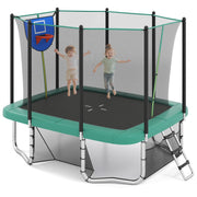 Trampolim Retangular com Aro de Basquetebol, Baliza de Futebol, Bolsa de Armazenamento e Escada 317 x 255 x 270 cm Verde