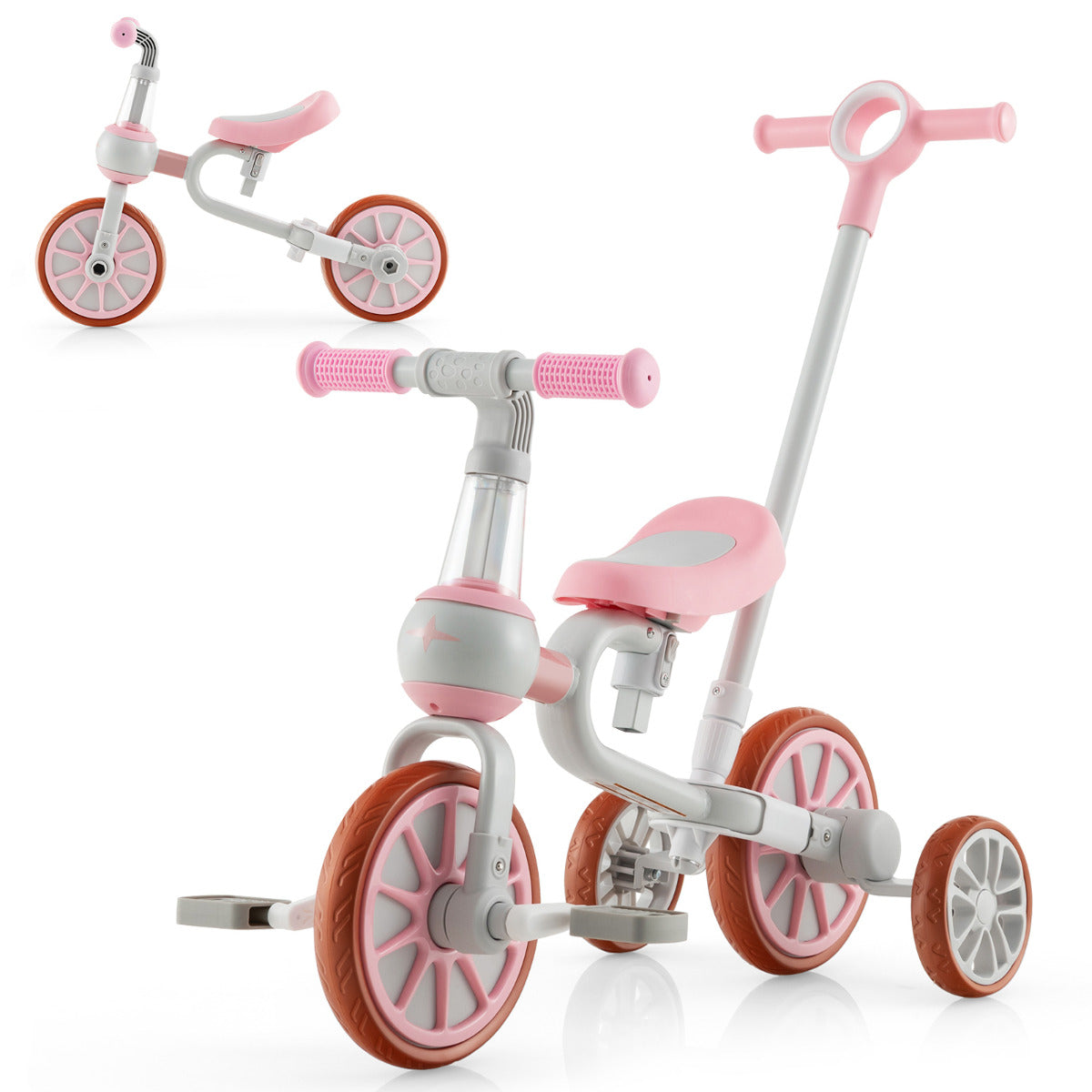 Triciclo para Crianças de 2-4 Anos Bicicleta de Equilíbrio 4 em 1 com Altura Ajustável Pedais e Rodas Amovíveis 37 x 72 x 101 cm Rosa