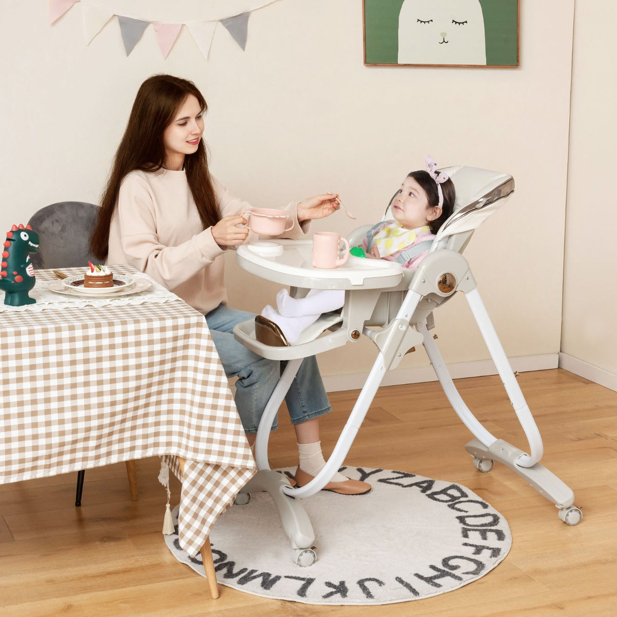 Trona Dobrável para Bebé – 96,5 x 55 x 99-109 cm – Cinzento