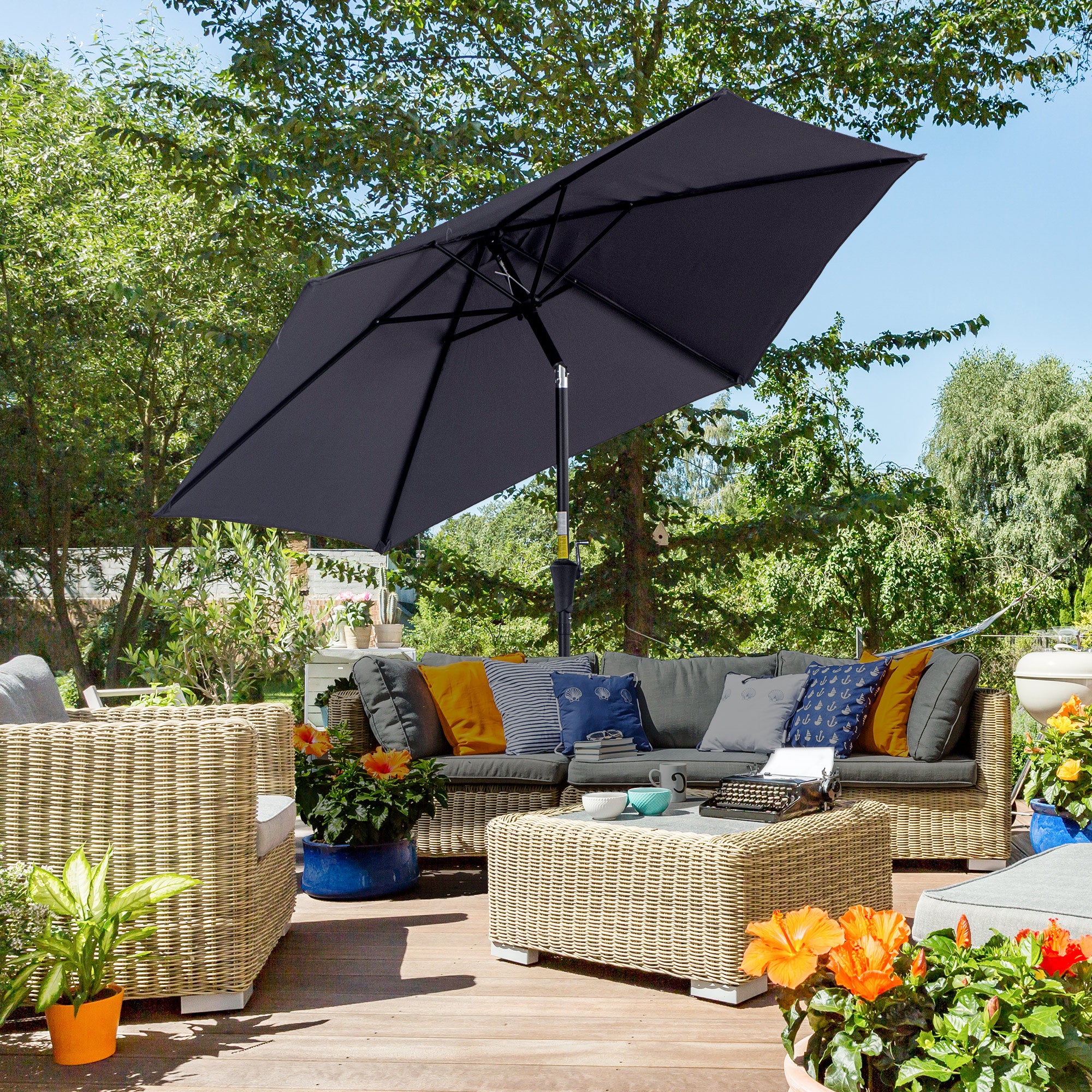 Chapéu de Sol de Jardim – Ø270x235cm – Cinzento – Alumínio e Tecido de Poliéster