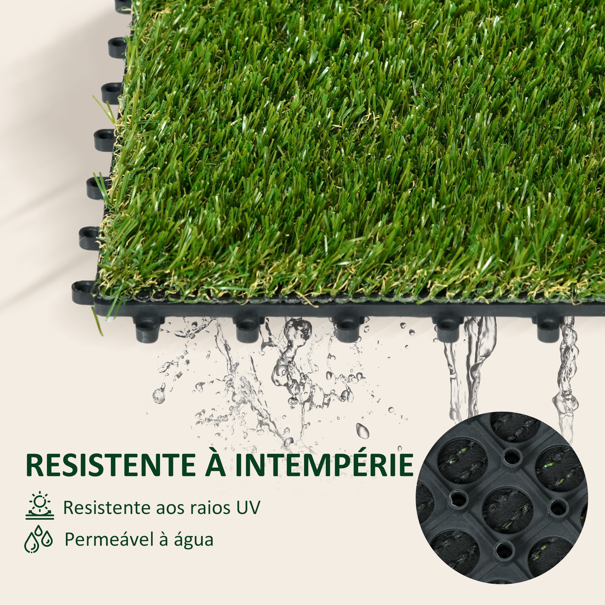 Relva Artificial – 30x30x3,5 cm – Verde – PP e PE