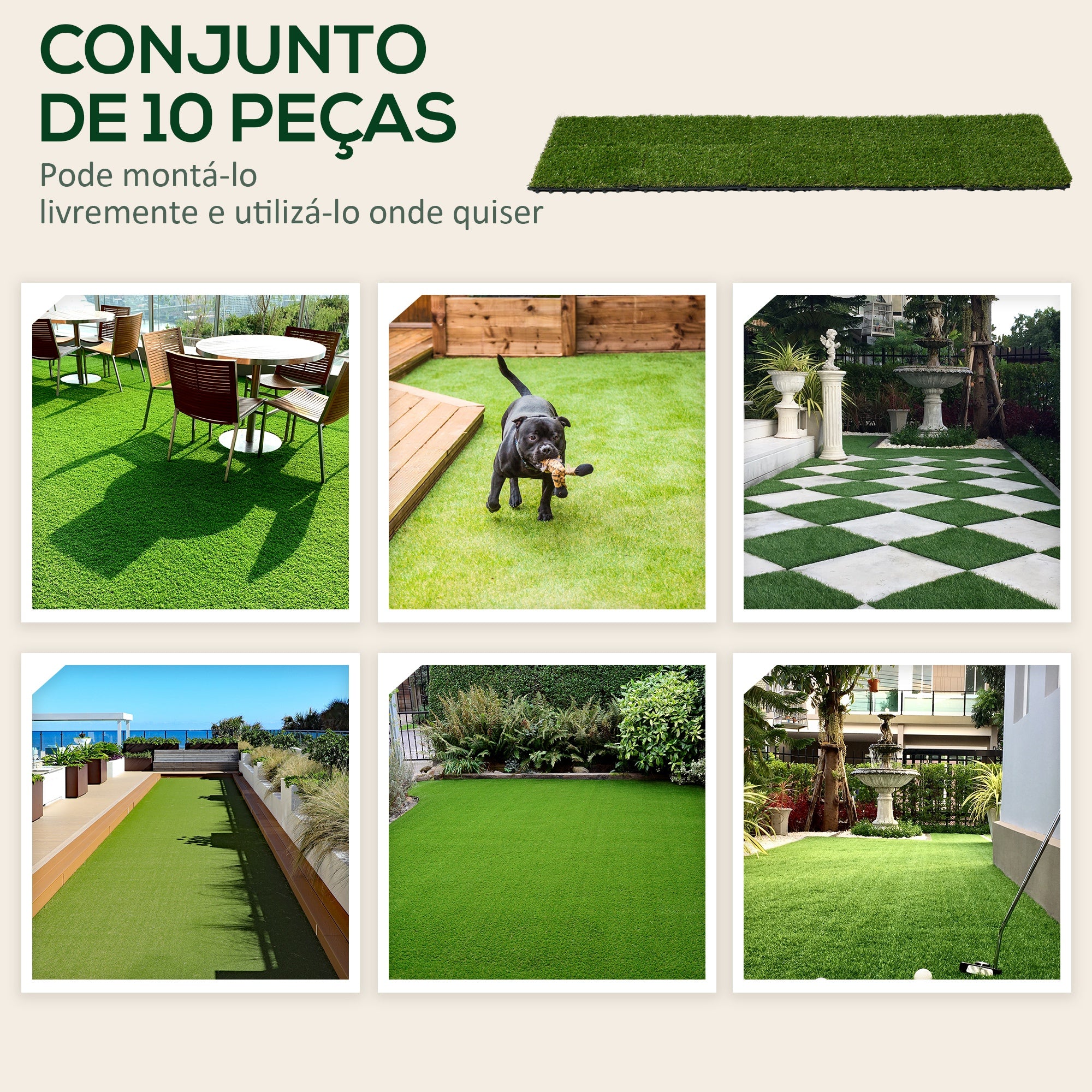 Relva Artificial – 30x30x3,5 cm – Verde – PP e PE