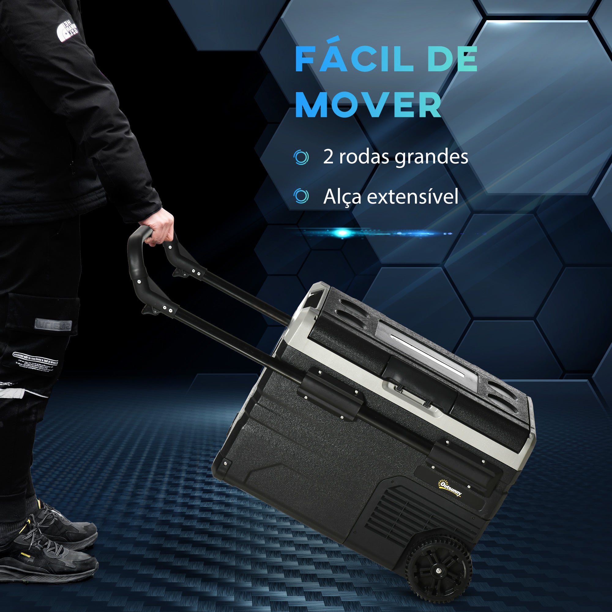 Geleira Elétrica Portátil – 40L – Preto e Cinza – Polipropileno e PEAD