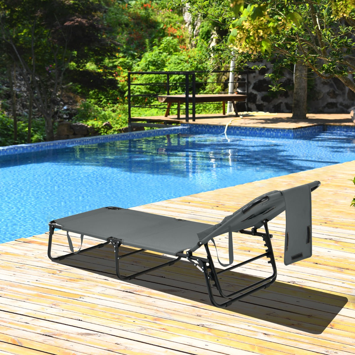 Tumbona de Jardim Dobrável – 73 x 63 x 16 cm – Cinzento – Metal e Tela Oxford