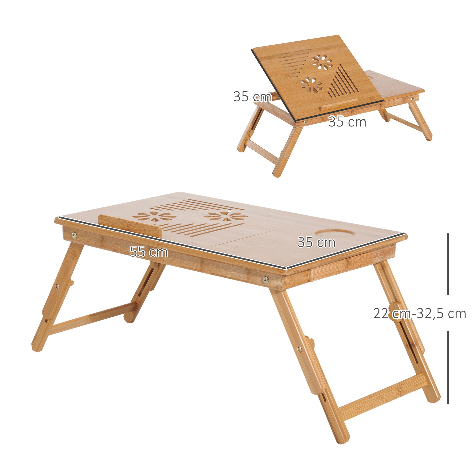 Mesa para Computador Portátil Bambu Natural - 55x35x(22-30) cm