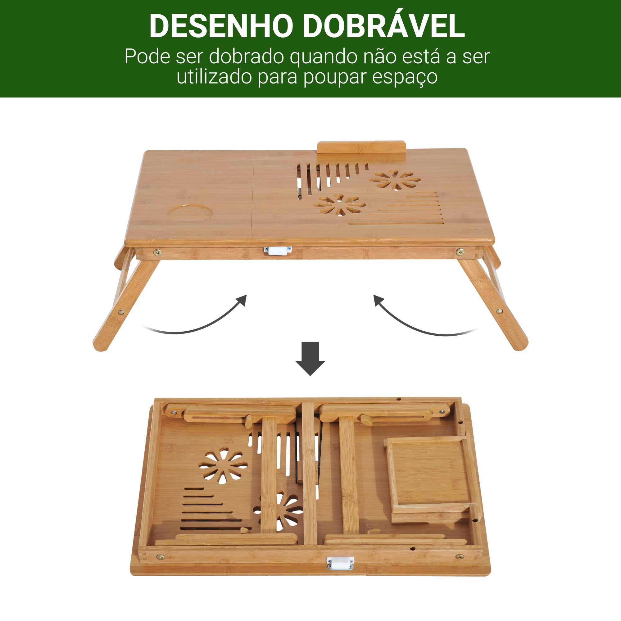 Mesa para Computador Portátil Bambu Natural - 55x35x(22-30) cm