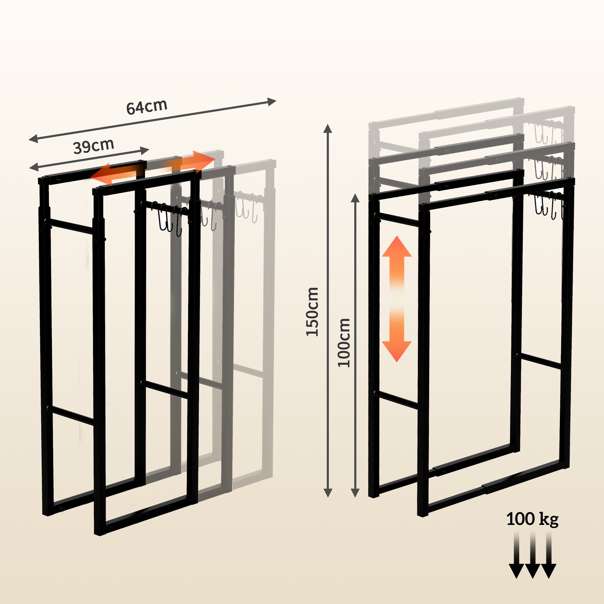 Suporte para Lenha Ajustável – 65x25x100-150 cm – Preto – Metal