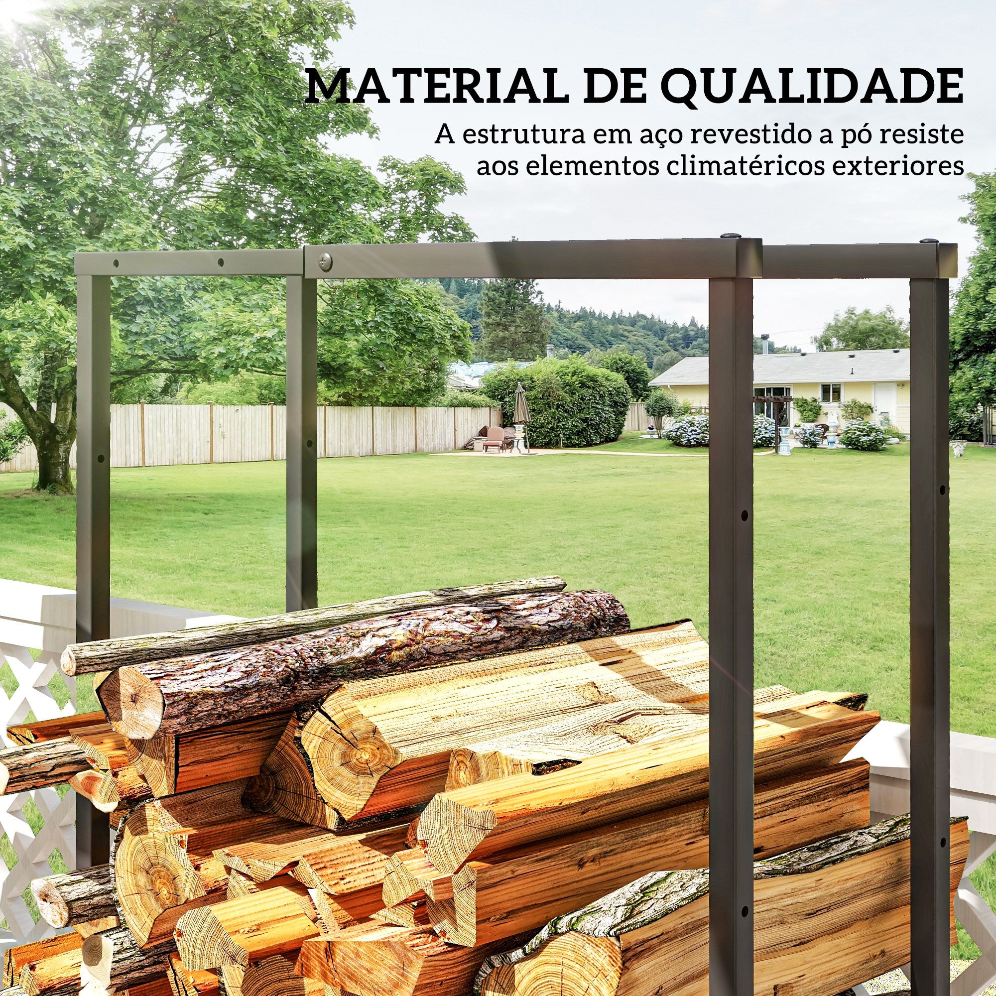 Suporte para Lenha Ajustável – 65x25x100-150 cm – Preto – Metal