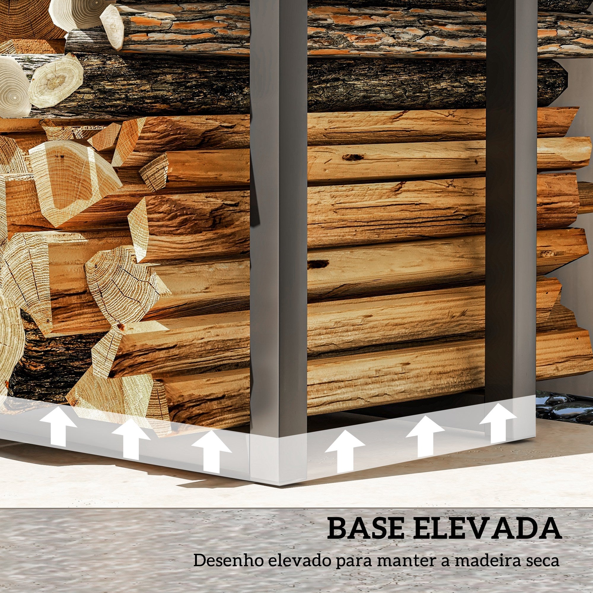 Suporte para Lenha Ajustável – 65x25x100-150 cm – Preto – Metal