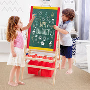 Caballete para Crianças 3 em 1 de Dupla Face com Rolo de Papel Magnético, 2 Giz e Outros Acessórios para Desenhar 79 x 52,5 x 106,5 cm