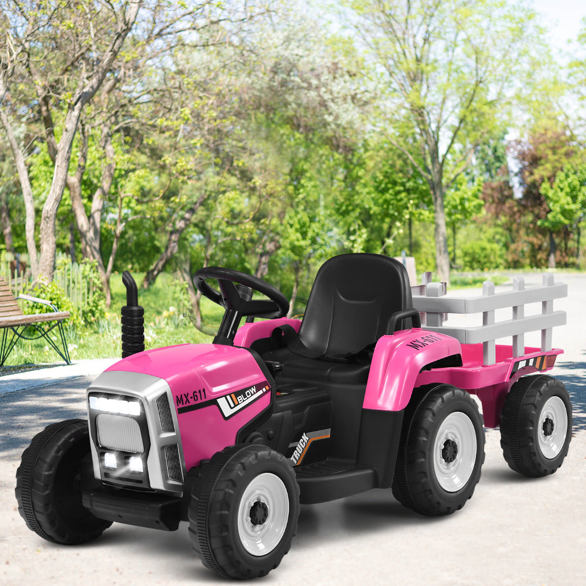 Trator Elétrico para Crianças – 135 x 51 x 53 cm – Rosa – PP e Ferro