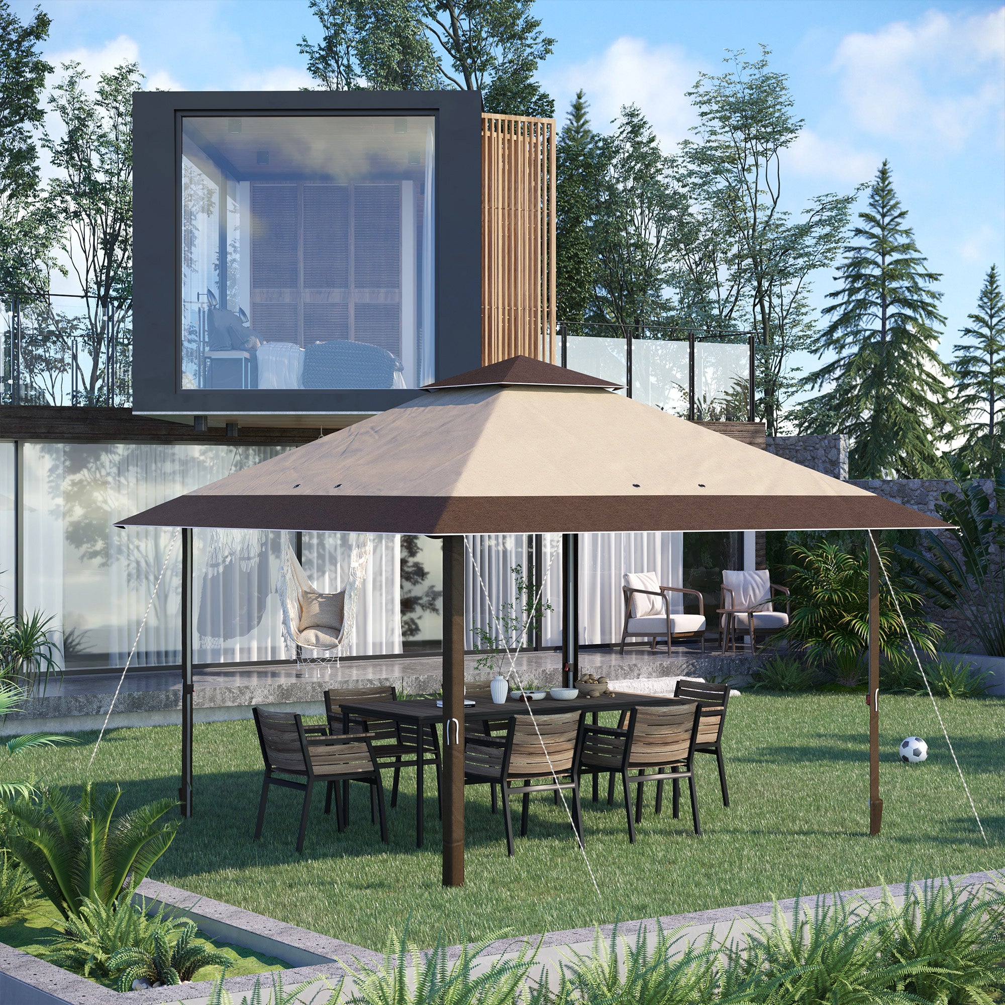 Tenda Dobrável 385x385x298 cm Cáqui e Café