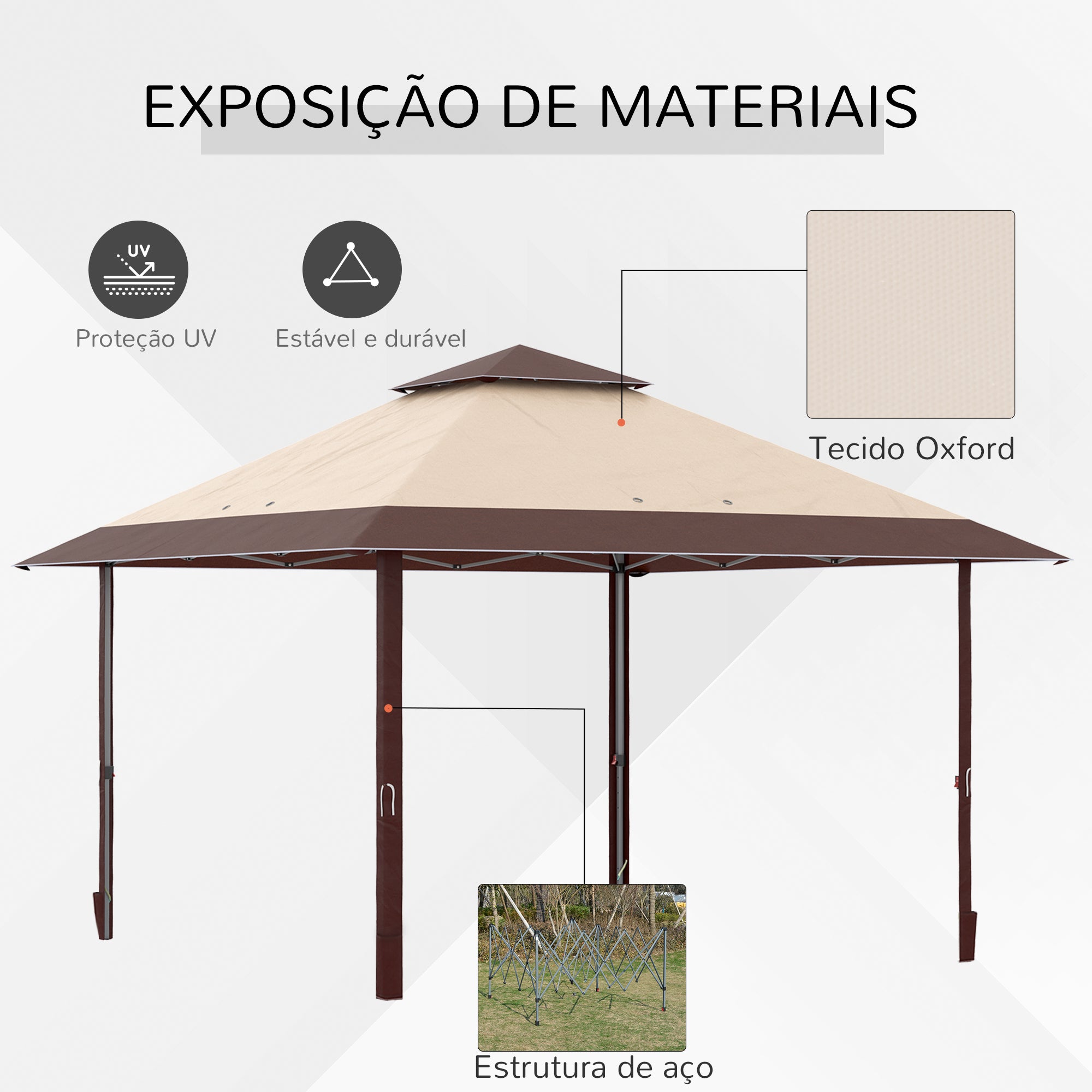 Tenda Dobrável 385x385x298 cm Cáqui e Café