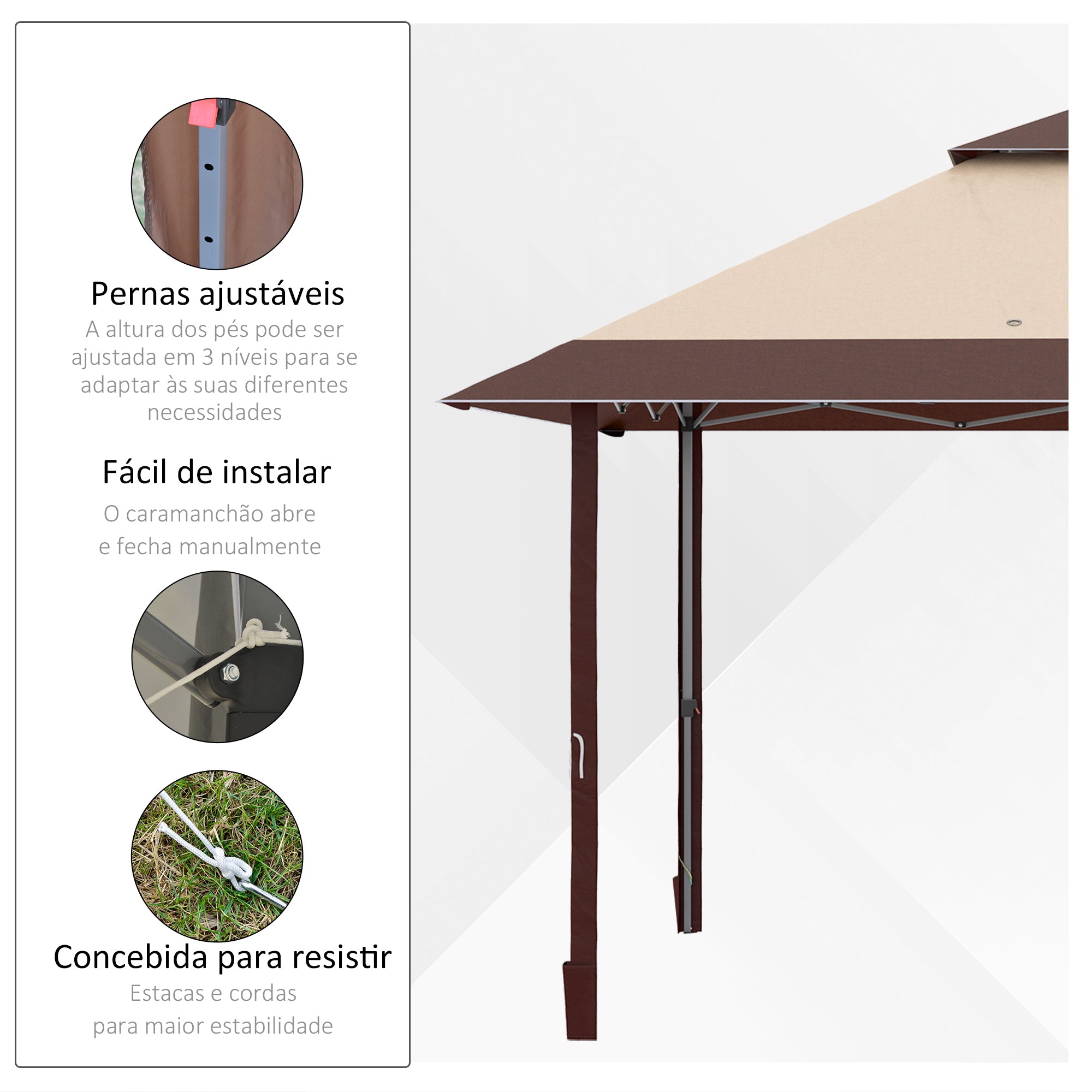 Tenda Dobrável 385x385x298 cm Cáqui e Café