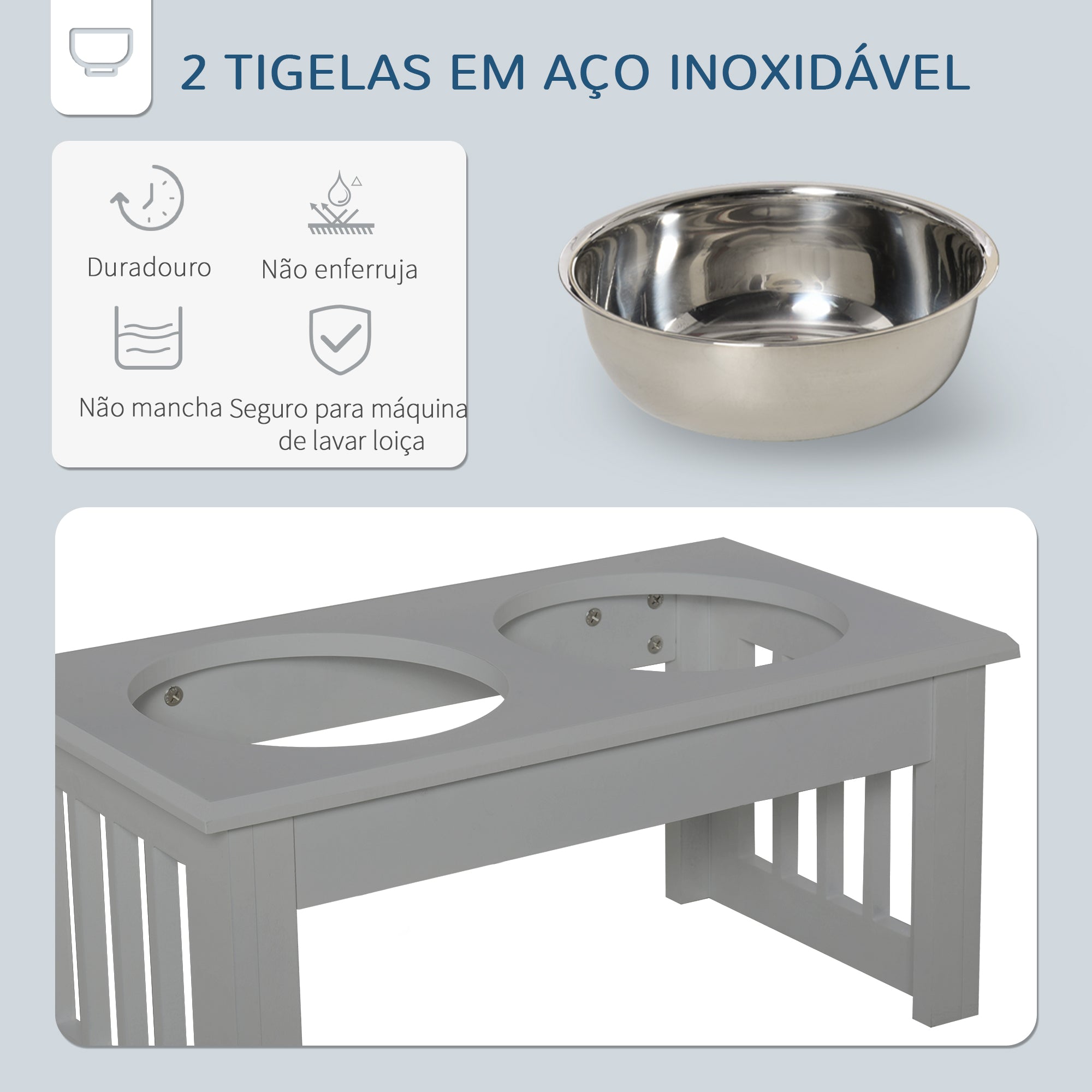 Comedouro Elevado para Cães - 44x24x15 cm - Cinza