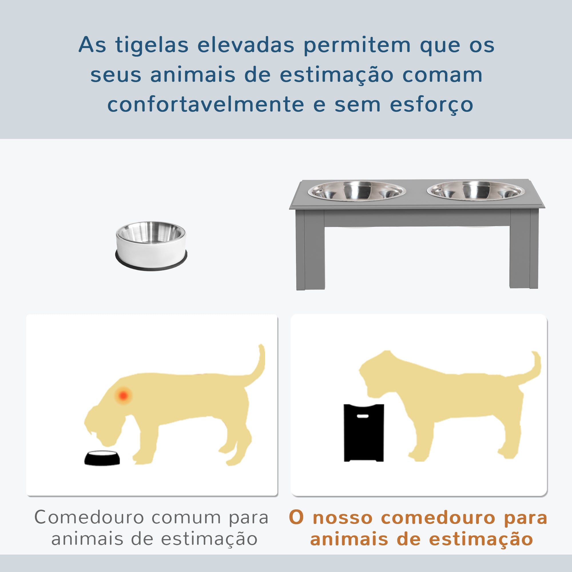 Comedouro Elevado para Cães - 44x24x15 cm - Cinza