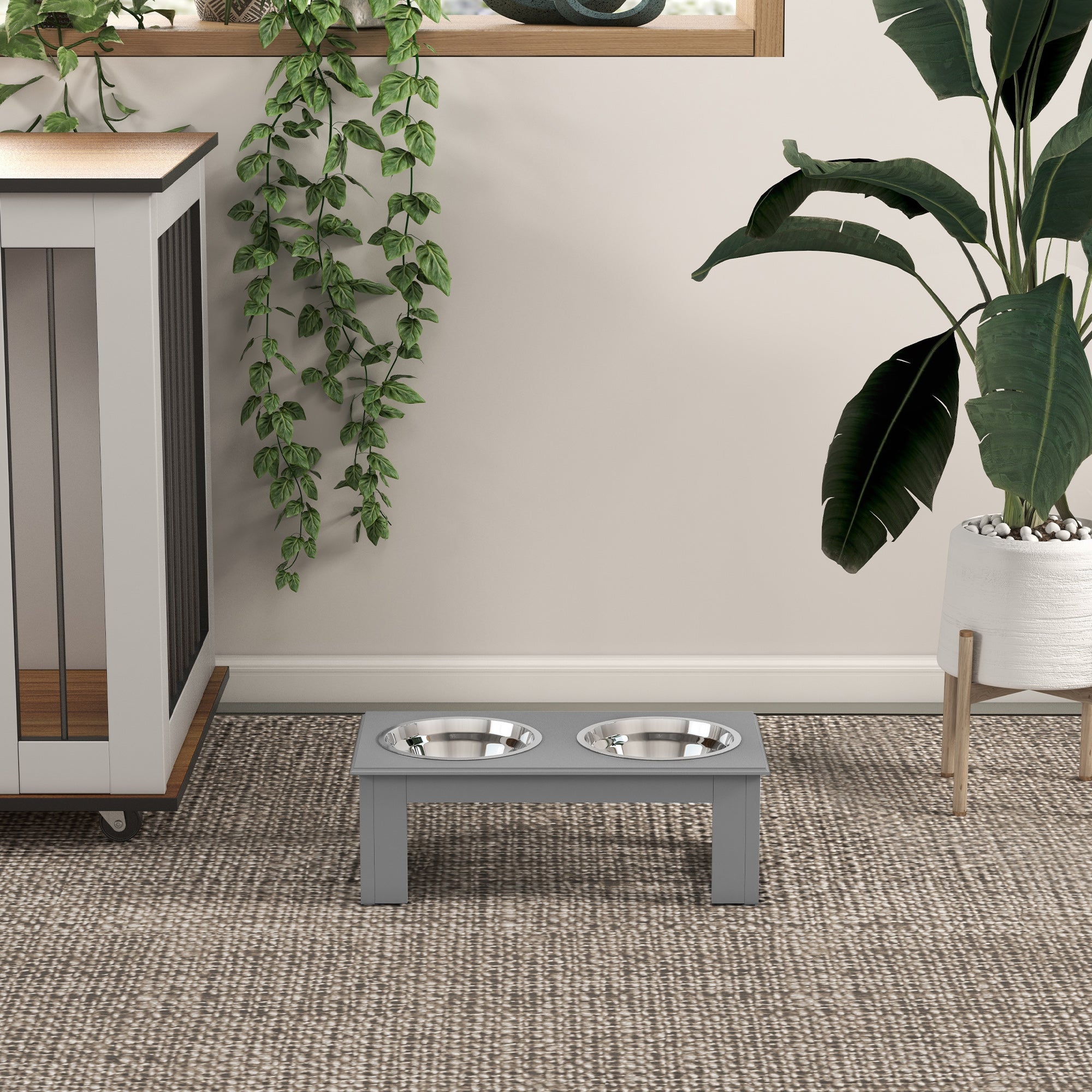 Comedouro Elevado para Cães - 44x24x15 cm - Cinza