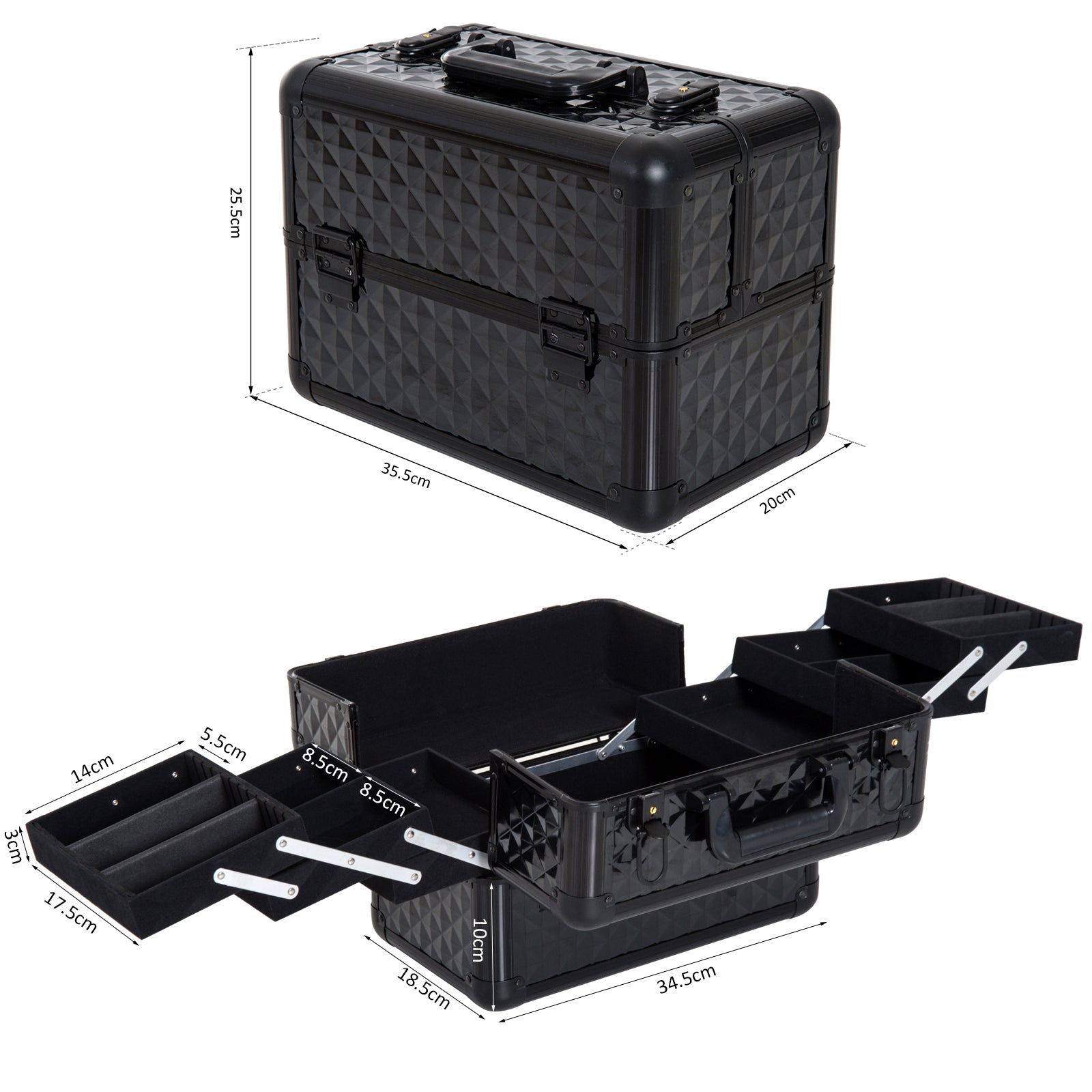 Organizador de Cosméticos Profissional 35,5x20x25,5 cm Preto