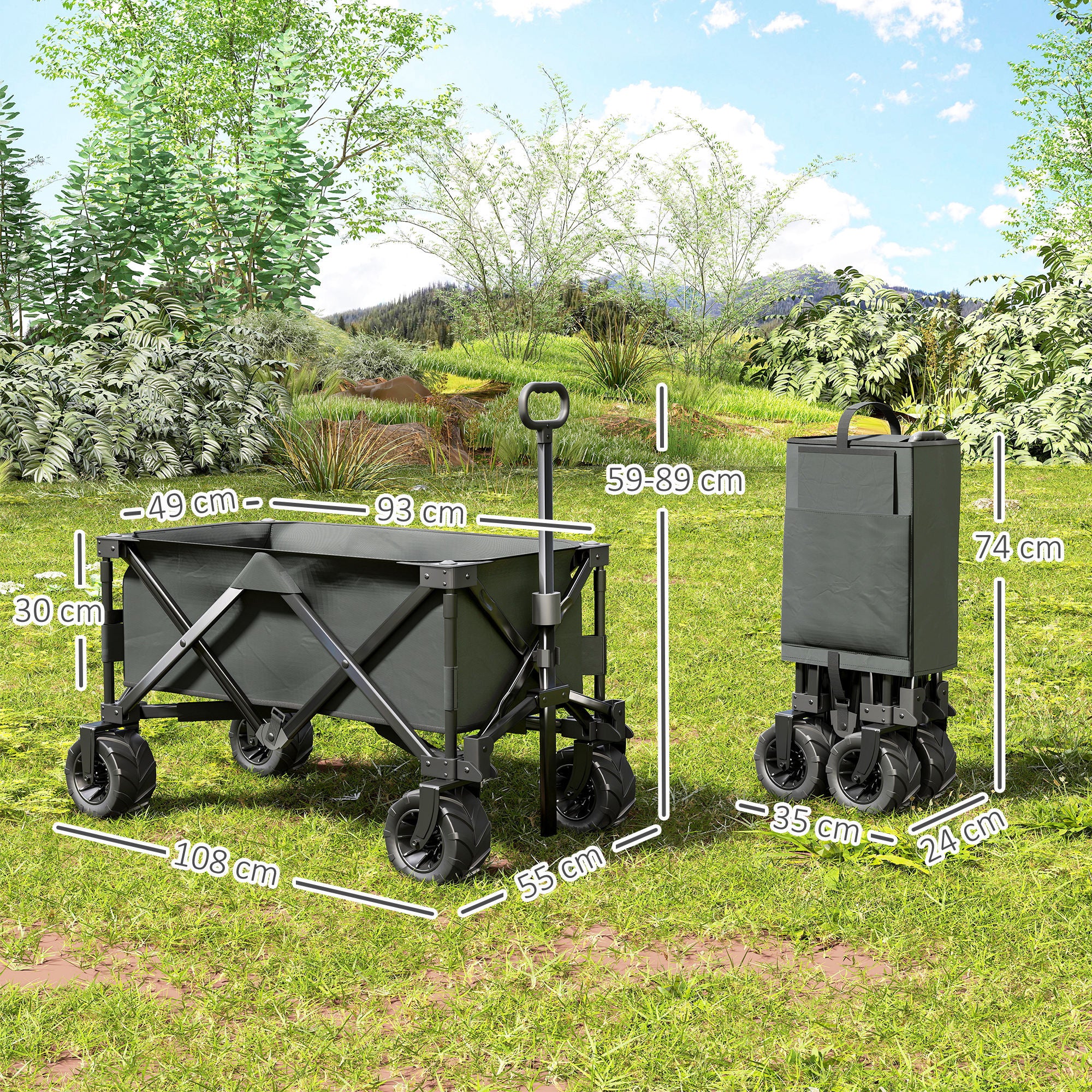 Carrinho de Transporte Dobrável – 108x55x61-91 cm – Cinza Escuro – Aço e Tecido Oxford