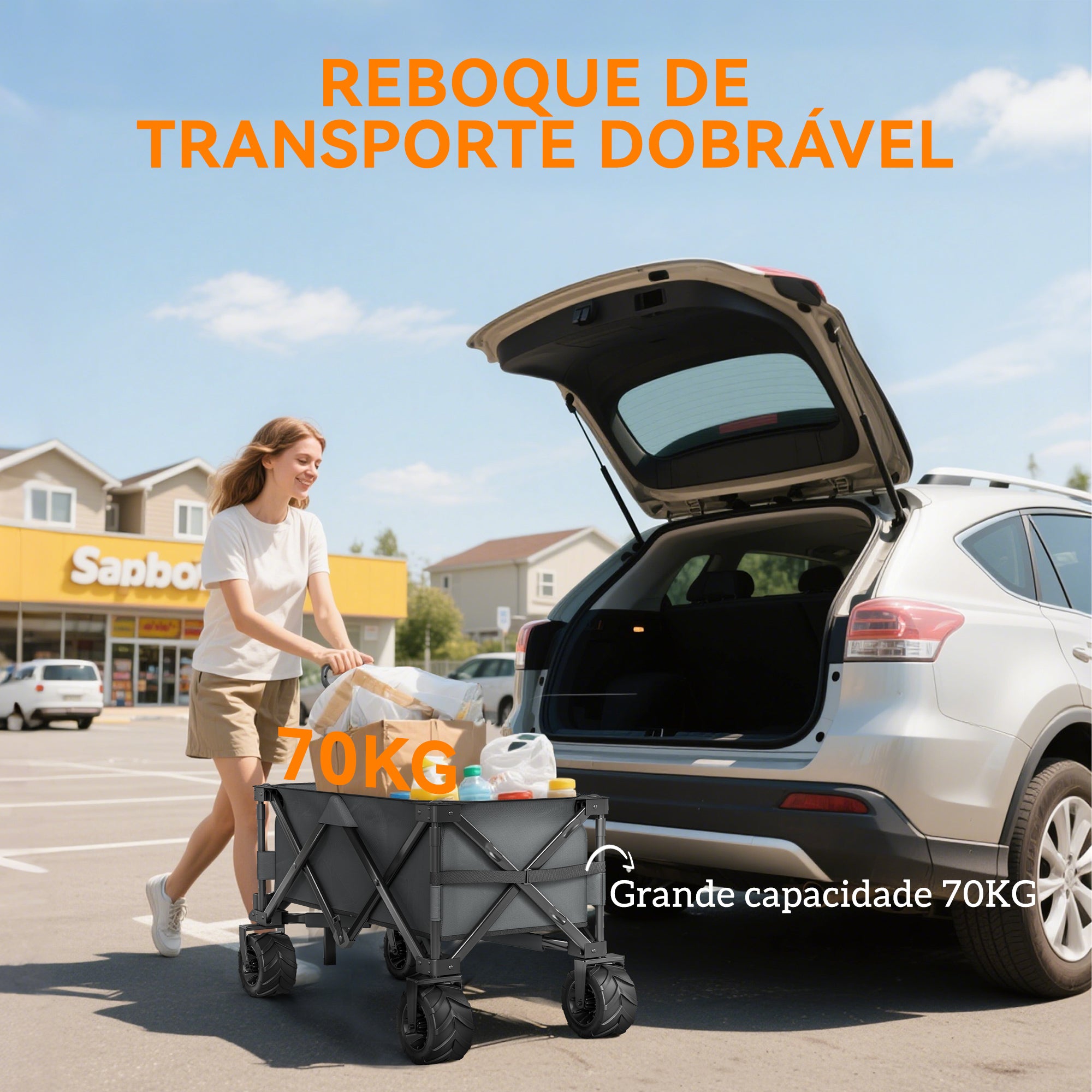 Carrinho de Transporte Dobrável – 108x55x61-91 cm – Cinza Escuro – Aço e Tecido Oxford