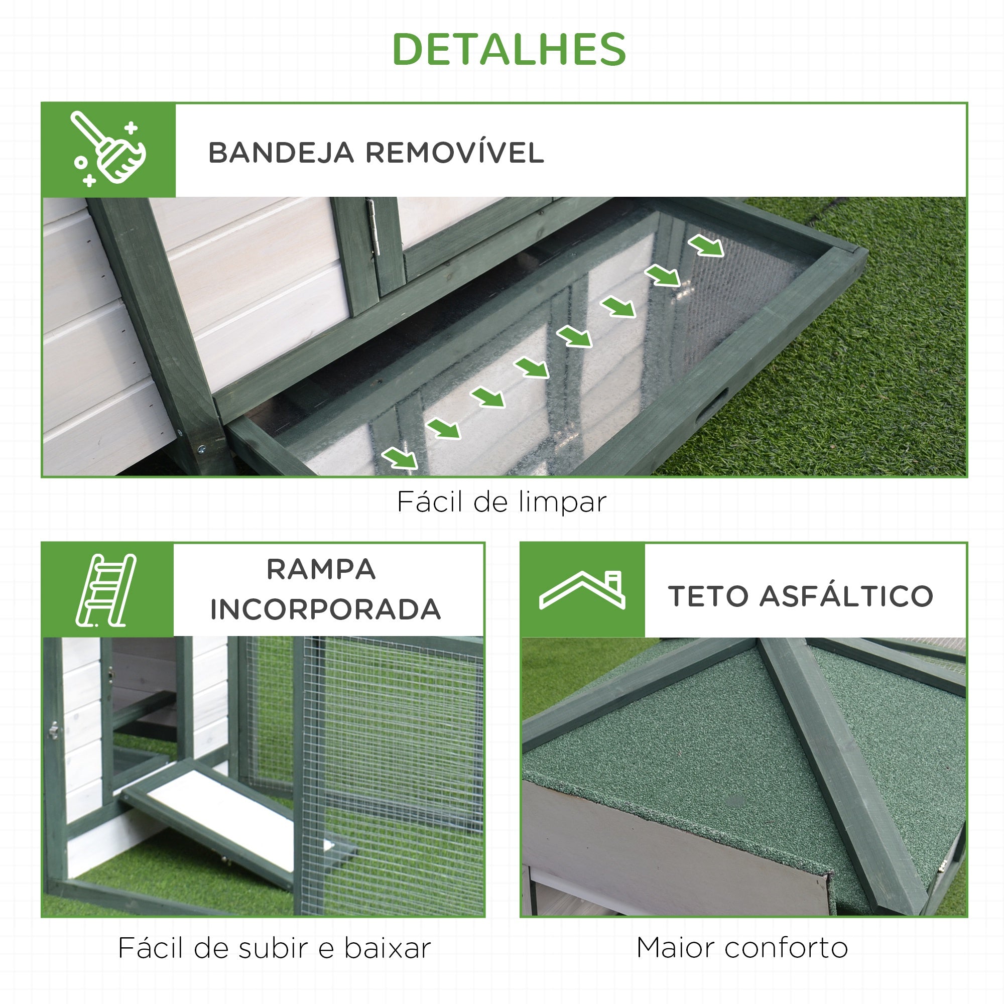 Galinheiro de Madeira de Abeto 196x76x97 cm Verde e Branco