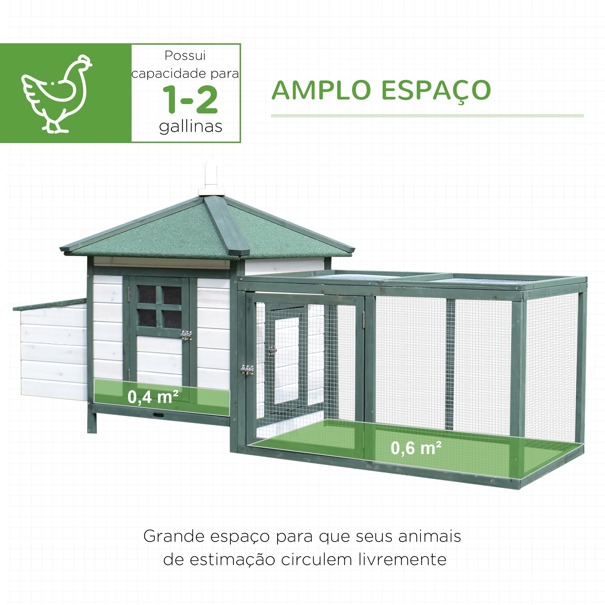 Galinheiro de Madeira de Abeto 196x76x97 cm Verde e Branco