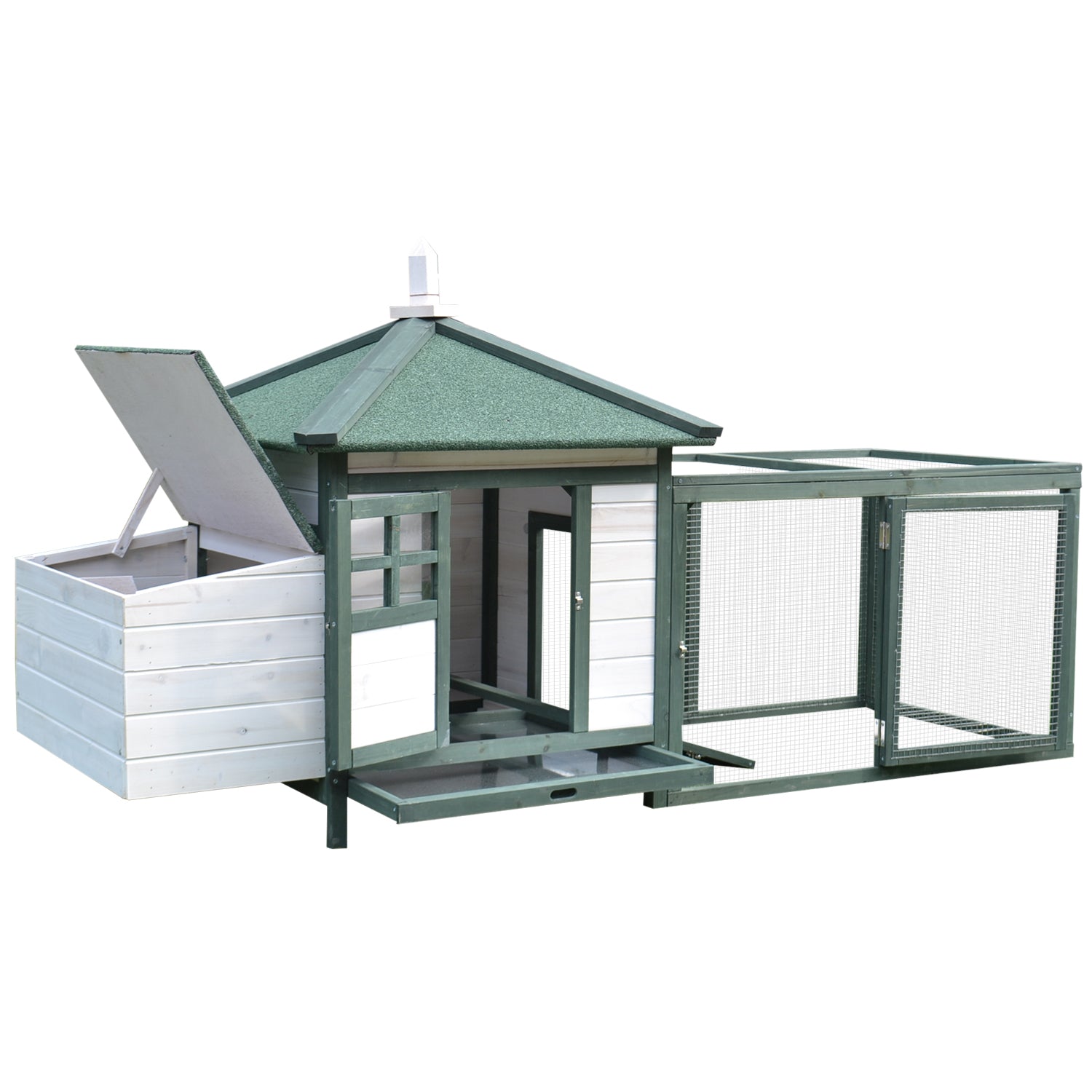 Galinheiro de Madeira de Abeto 196x76x97 cm Verde e Branco