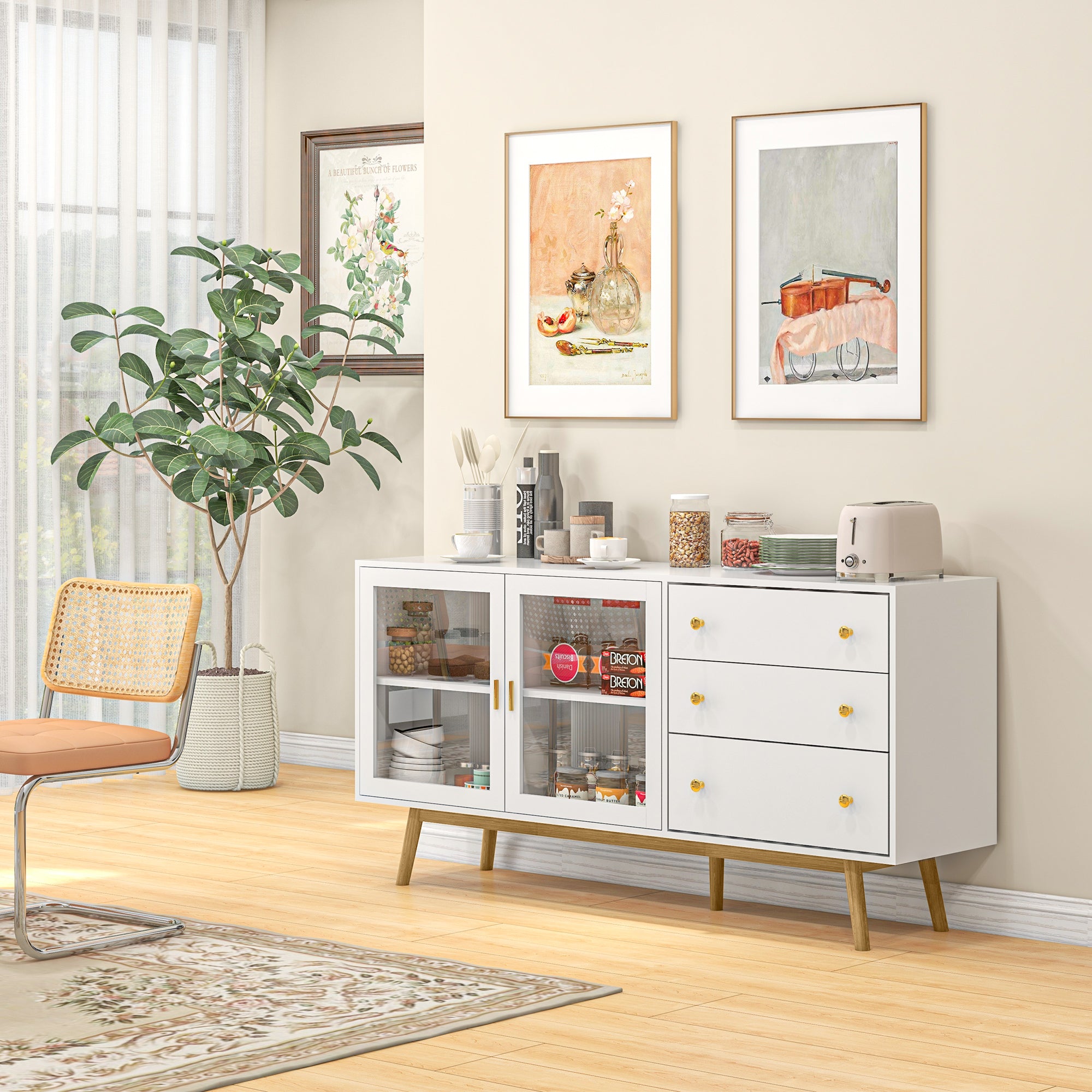 Aparador Moderno com 160x40x80 cm Branco e Madeira