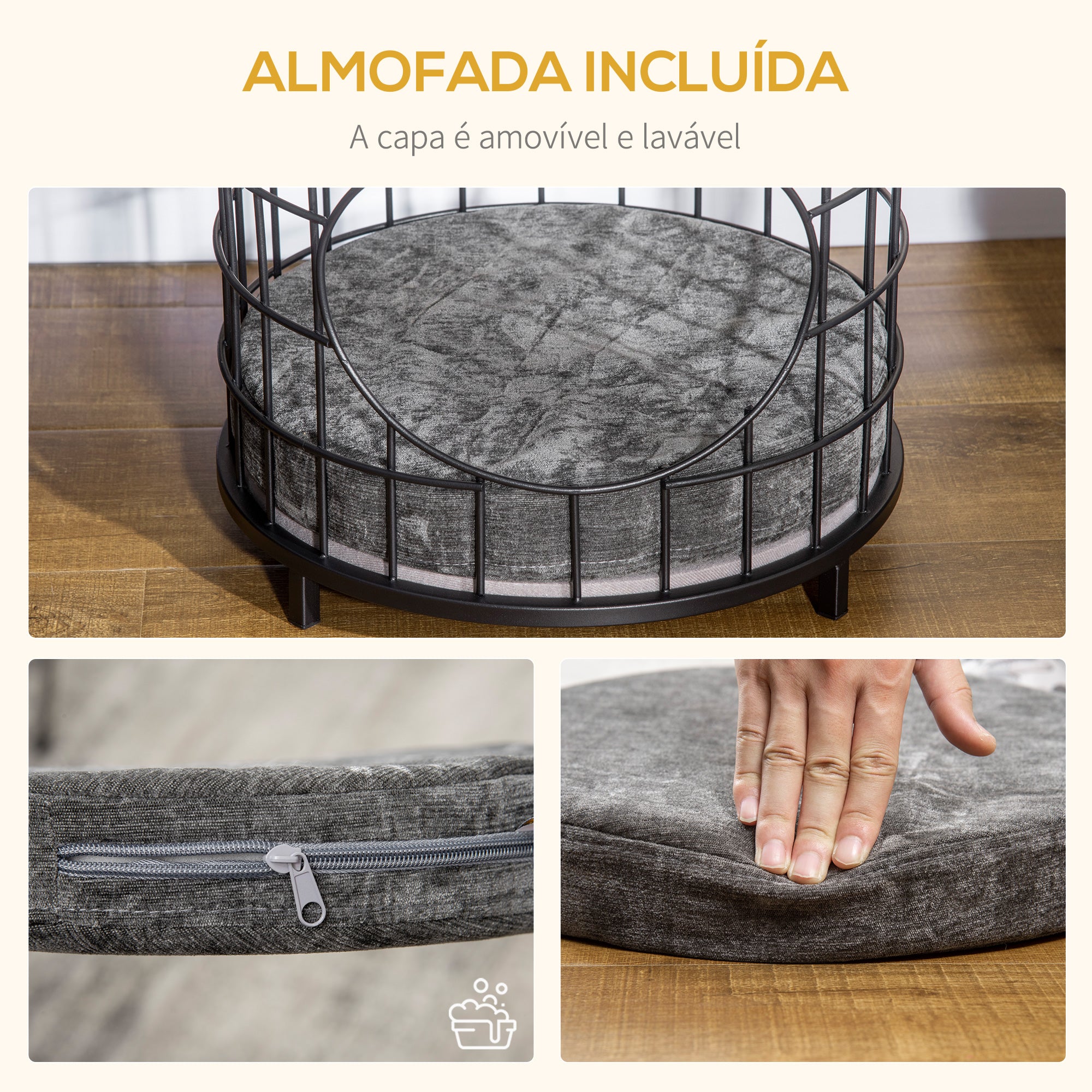 Mesa Lateral para Gatos Pequenos 40x40x40cm Preto e Cinza - Estrutura de Aço