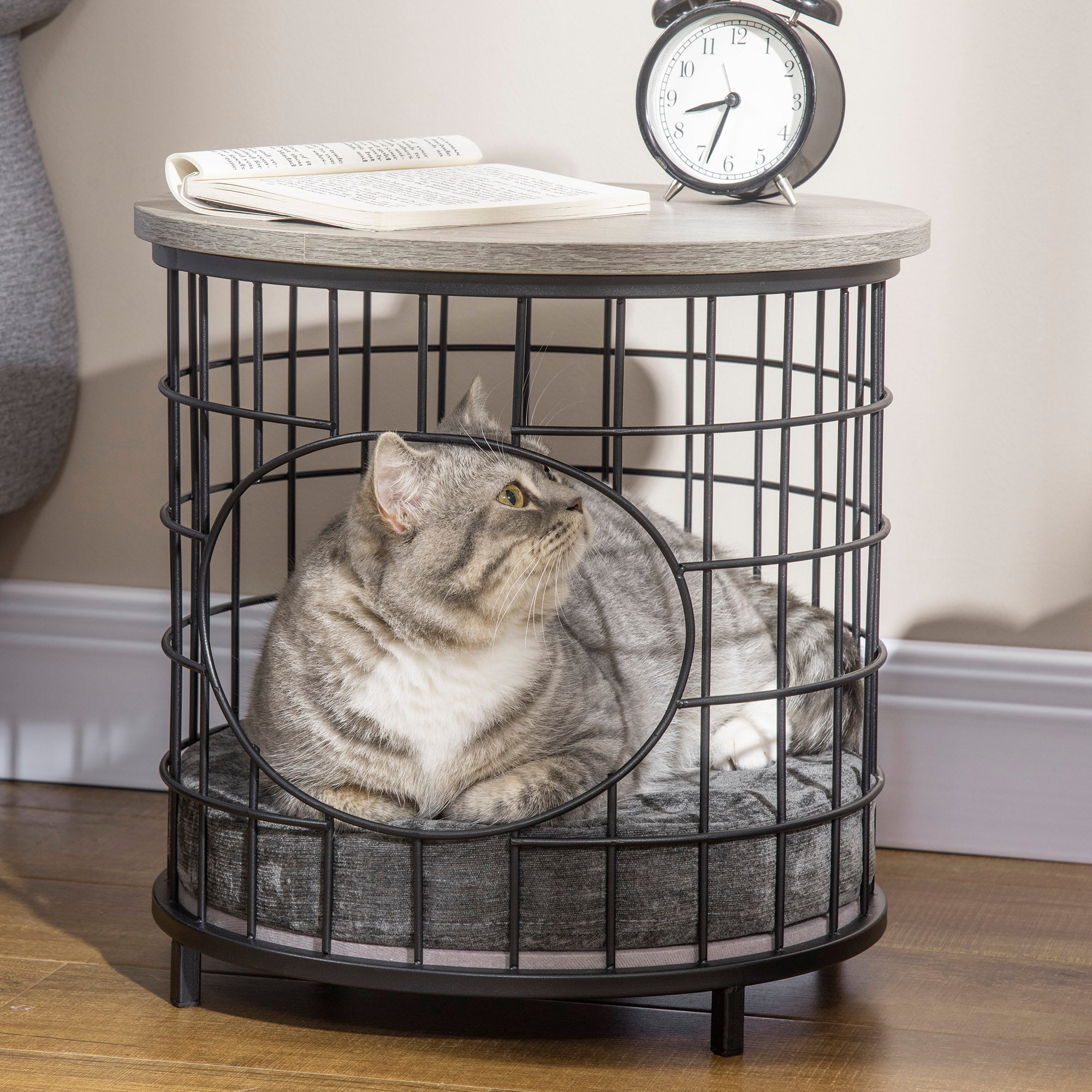 Mesa Lateral para Gatos Pequenos 40x40x40cm Preto e Cinza - Estrutura de Aço