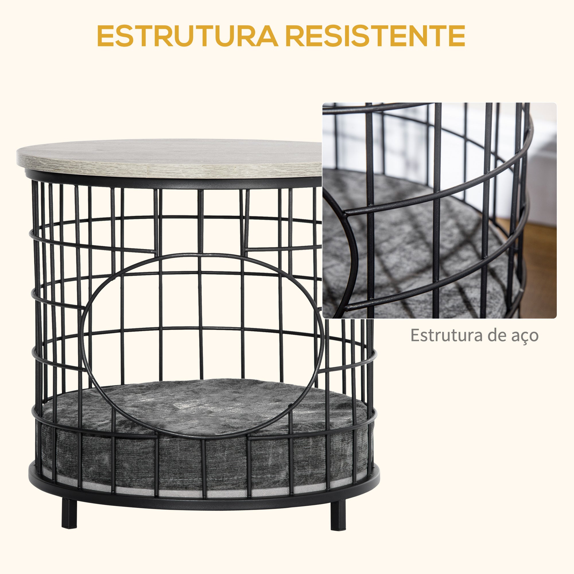 Mesa Lateral para Gatos Pequenos 40x40x40cm Preto e Cinza - Estrutura de Aço