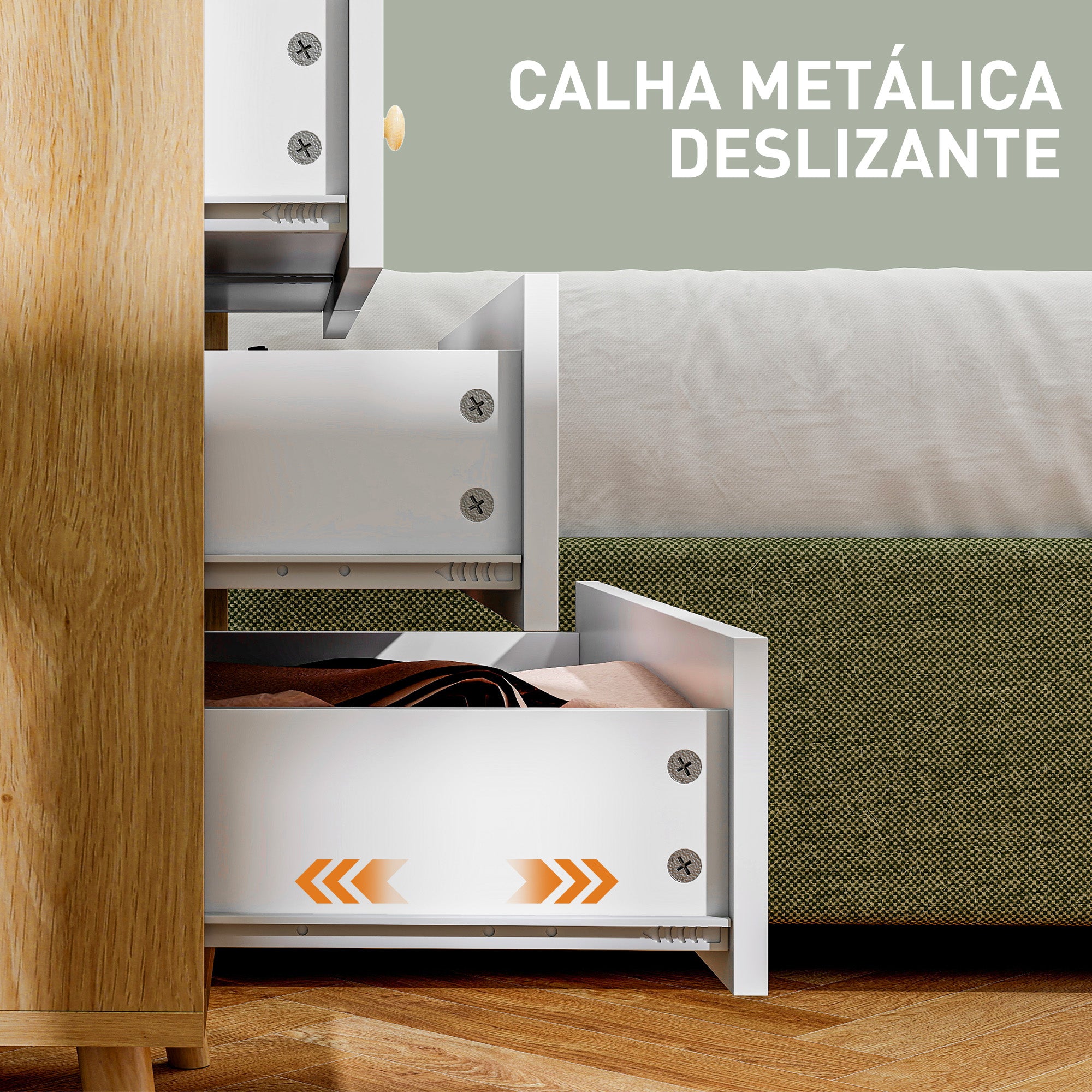 Cómoda de 4 Gavetas em Madeira e Branco 60x35x65 cm