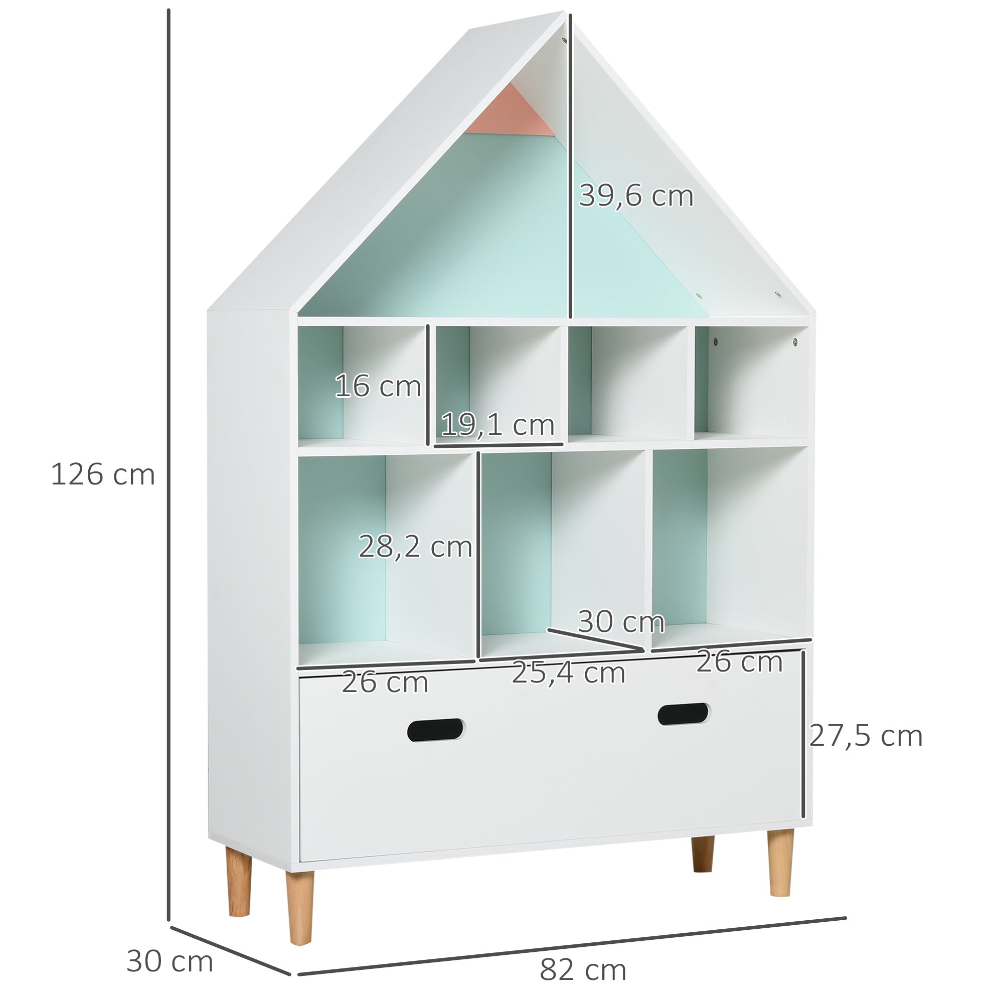 Estante Infantil em Forma de Casa com 8 Compartimentos - 82x30x126cm Branco