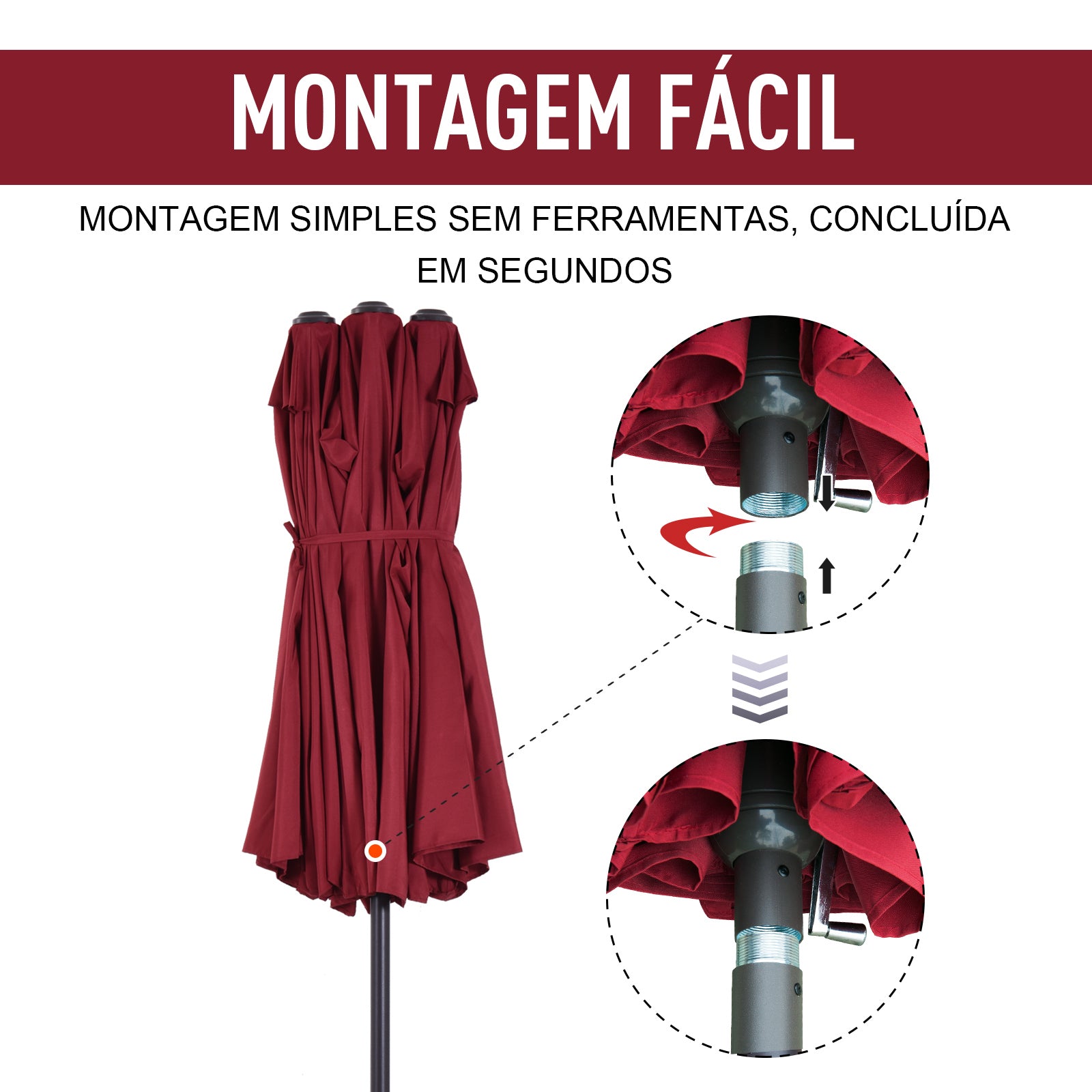 Chapéu de Sol Duplo Vermelho 4,55x2,65x2,38 m - Proteção UV e Resistente à Água