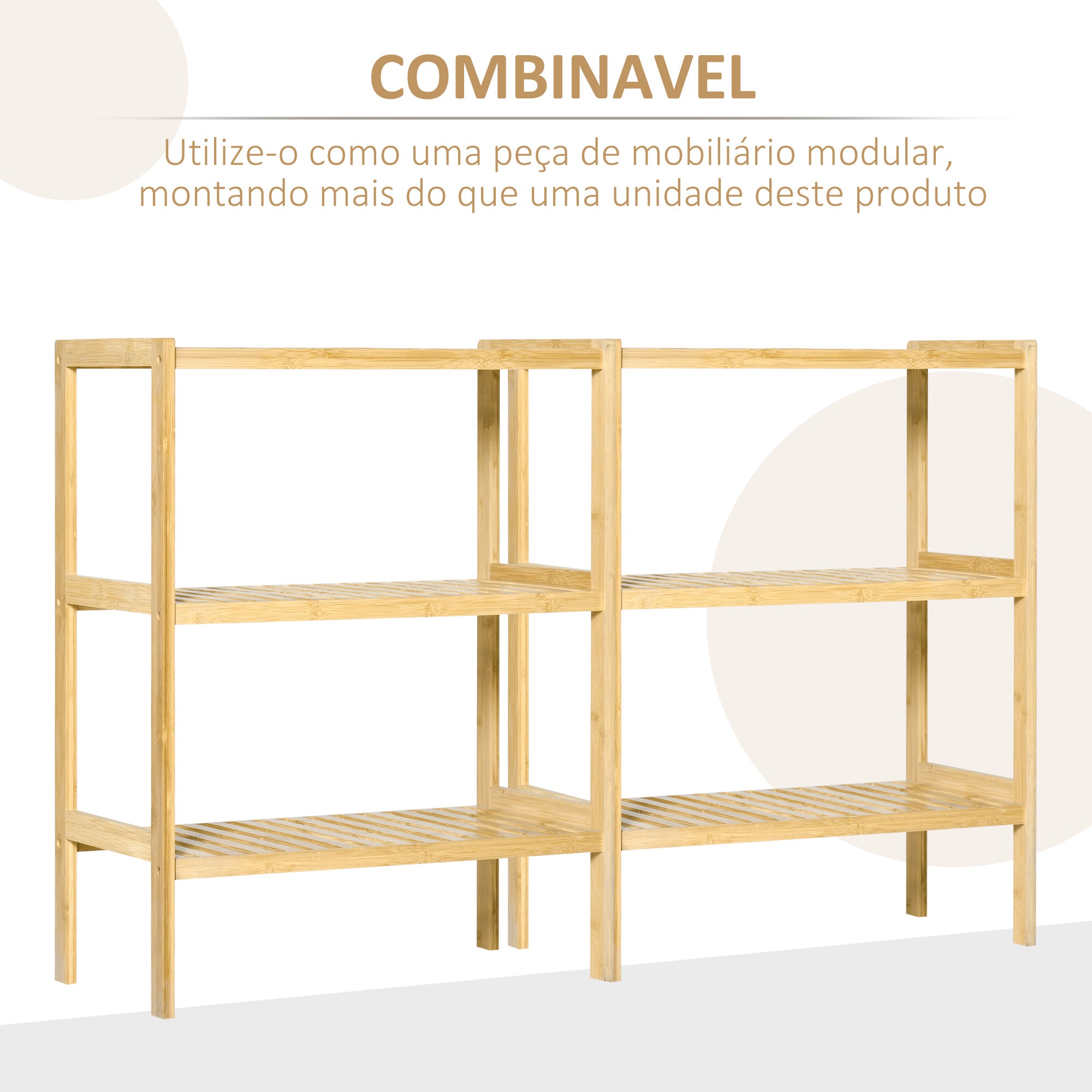 Estante de Bambu de 3 Níveis – 62x33x80cm – Cor de Madeira Natural