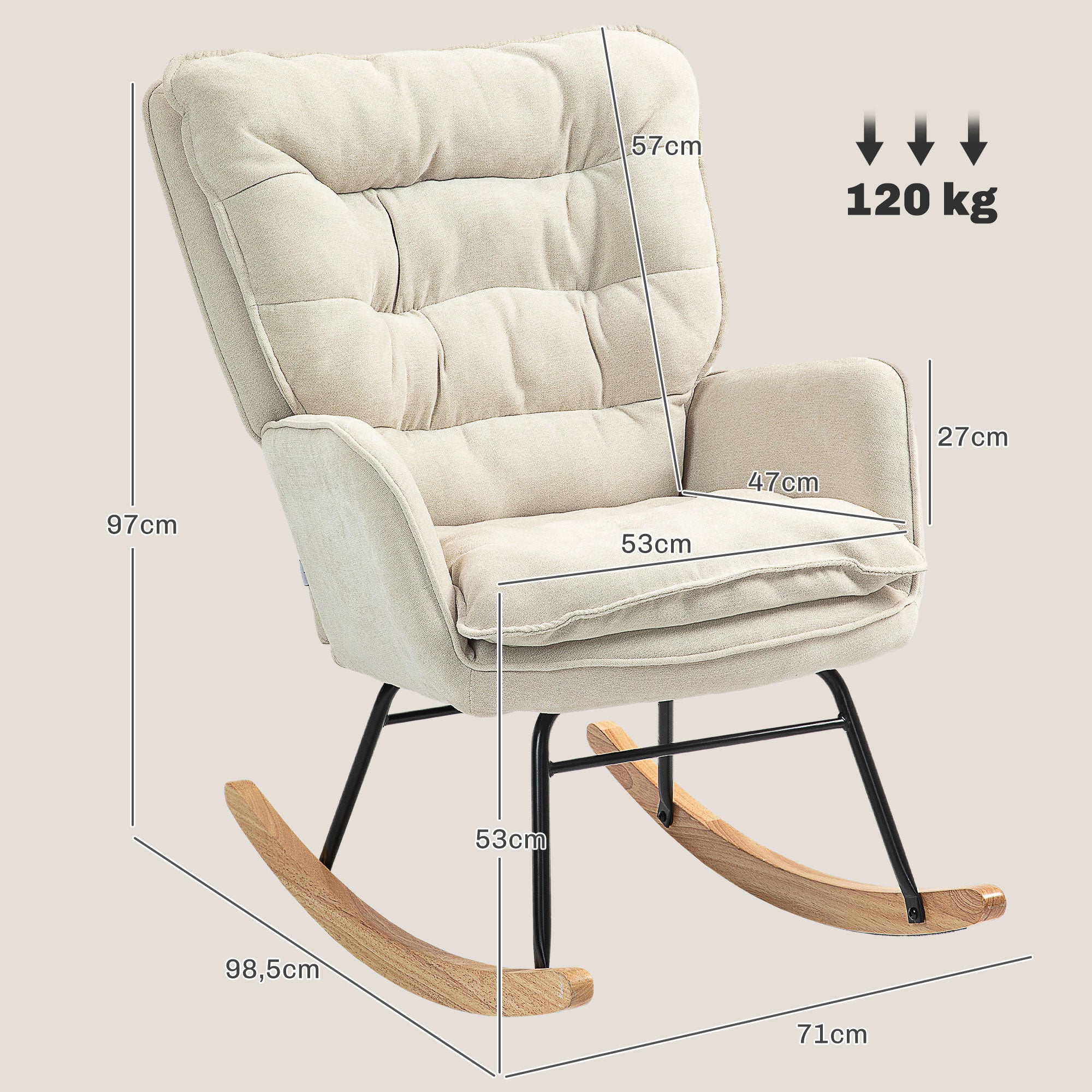 Poltrona Baloiço Estofada em Chenilla Bege – 71x98,5x97 cm – Chenilla (100% poliéster)