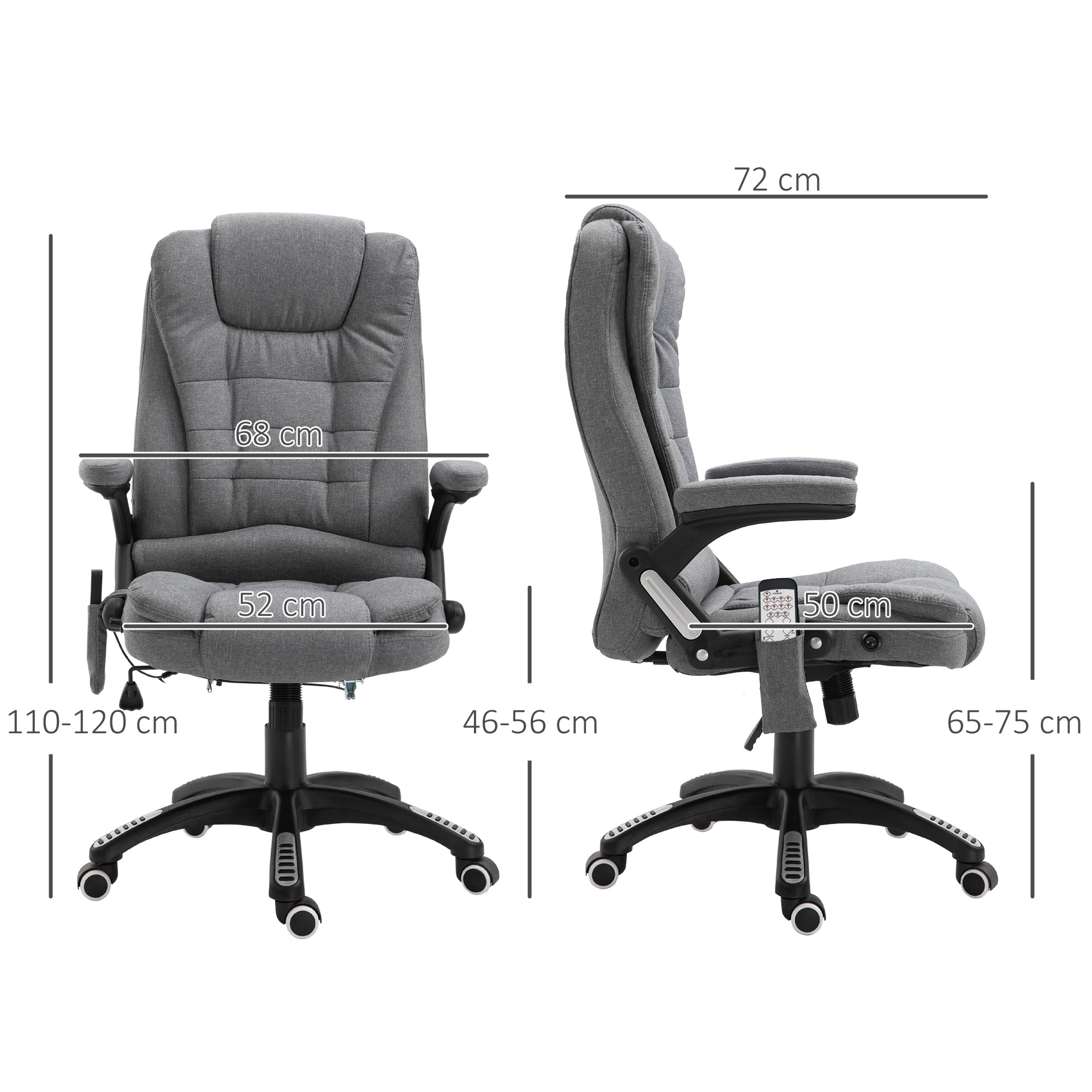Cadeira de Escritório com Massagem – 68x72x110-120 cm – Cinzenta – Linho, espuma, PU e nylon