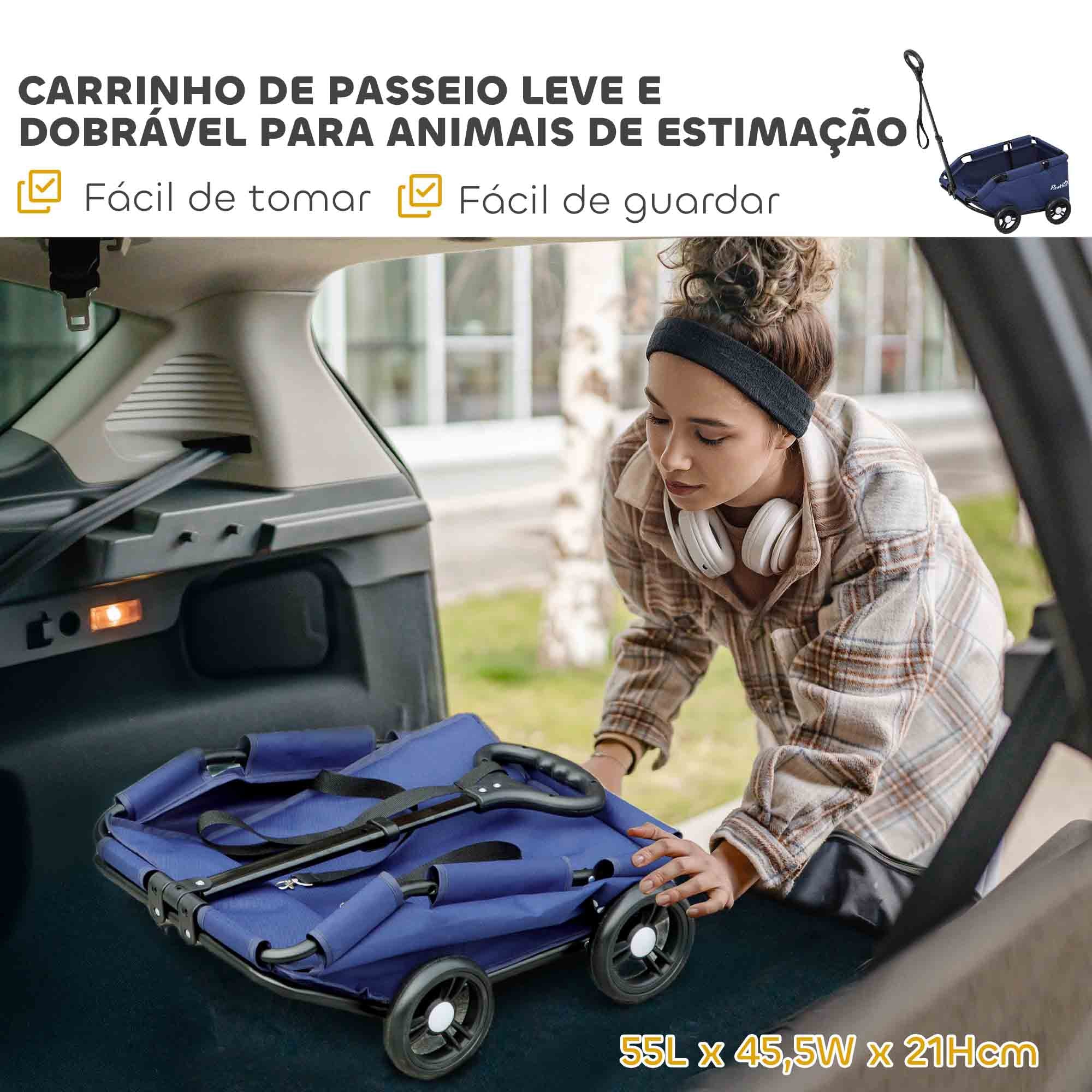 Carrinho para Cães Miniatura 53x45x28 cm - Azul
