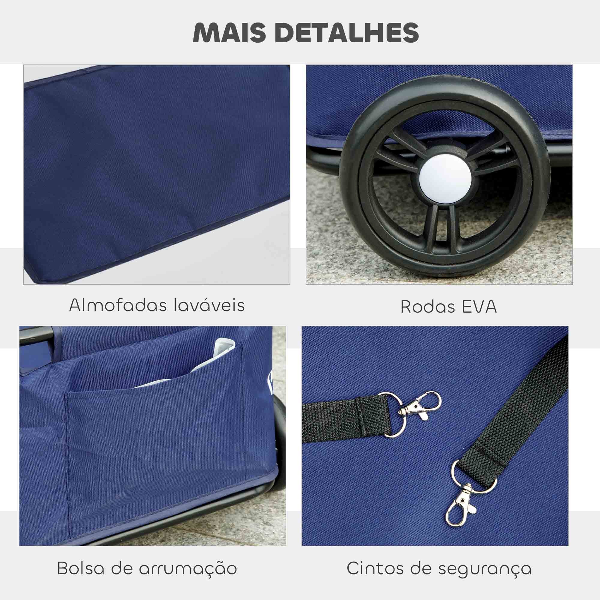 Carrinho para Cães Miniatura 53x45x28 cm - Azul