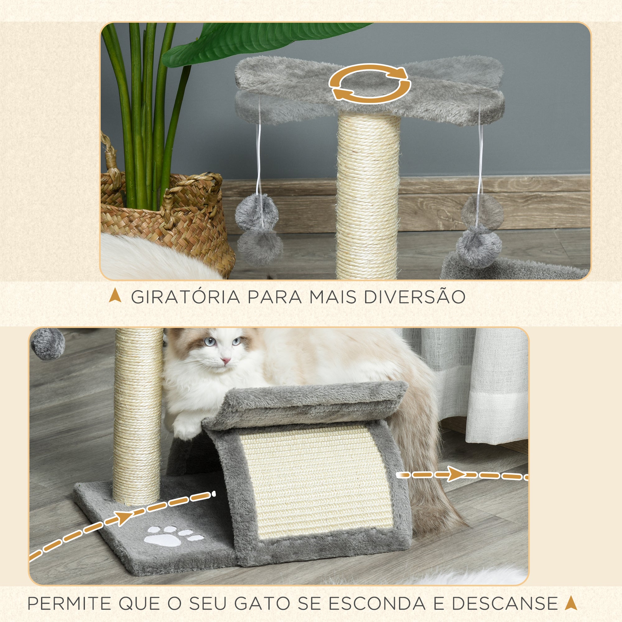 Arranhador para Gatos – 40x30x43 cm – Cinza – Aglomerado de madeira