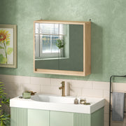 Armário de Casa de Banho com Espelho – 48x14,5x45 cm – Cor de Madeira Natural – Melamina, MDF e Vidro