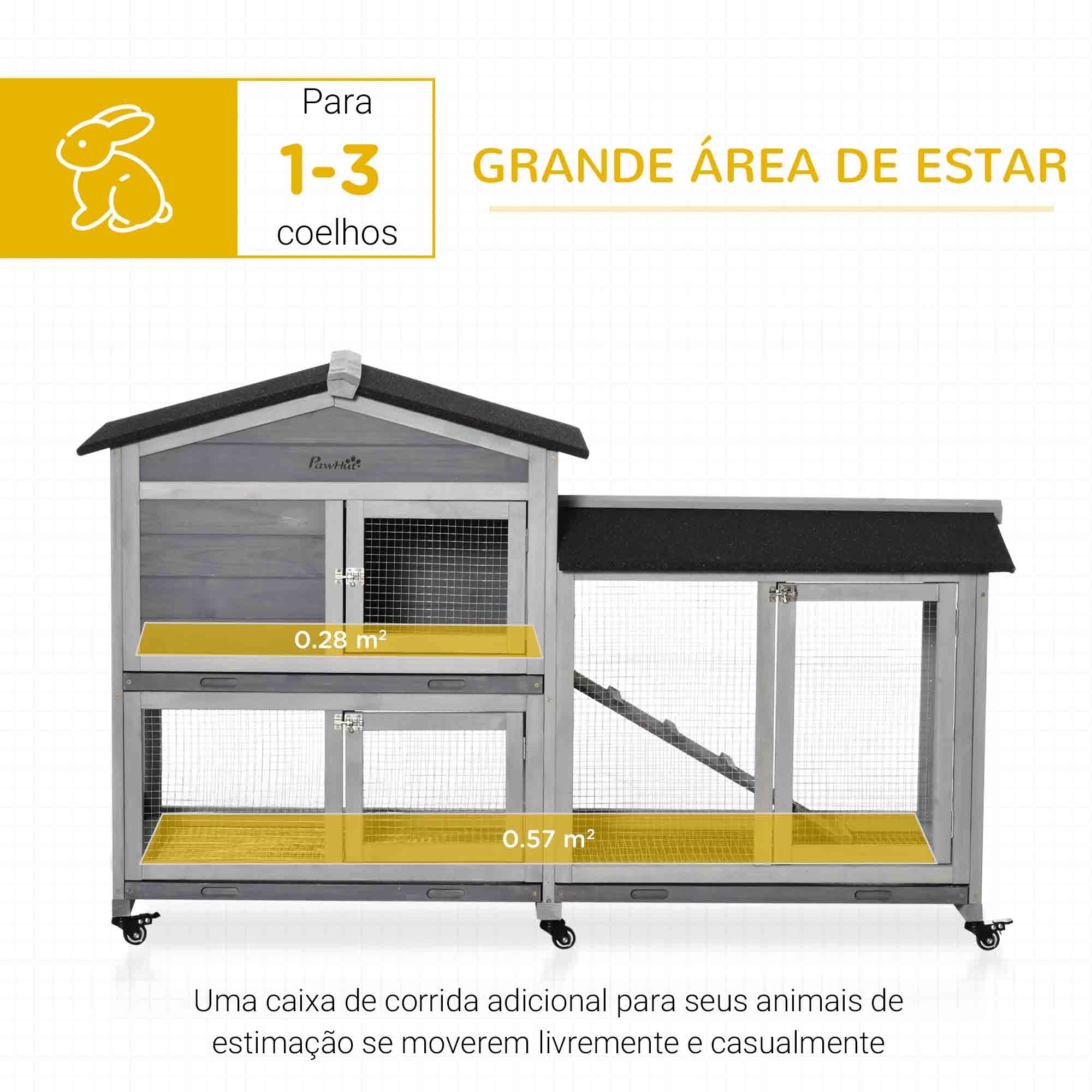 Gaiola para Coelhos Grande 157,4x53x99,5 cm em Cinza Claro