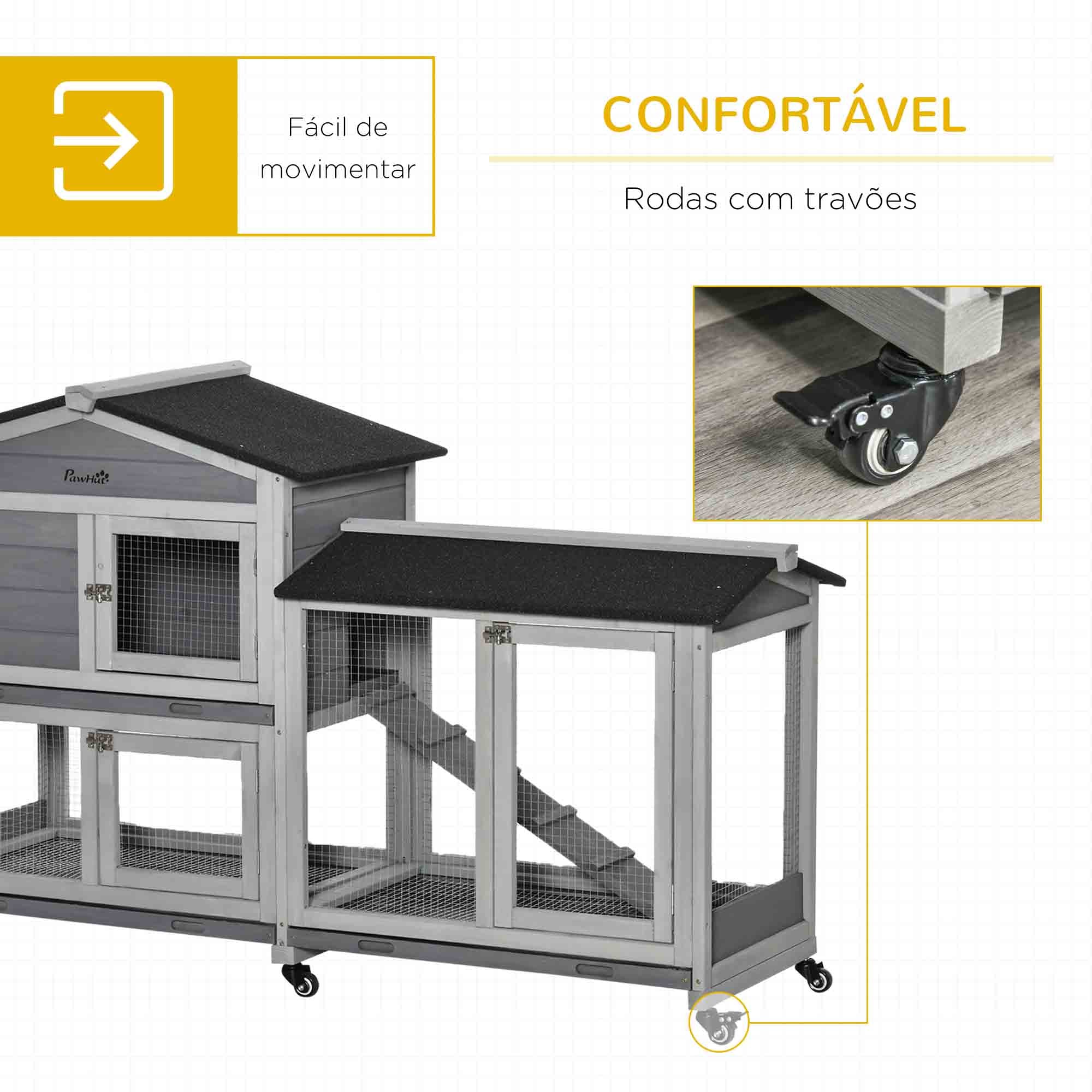 Gaiola para Coelhos Grande 157,4x53x99,5 cm em Cinza Claro