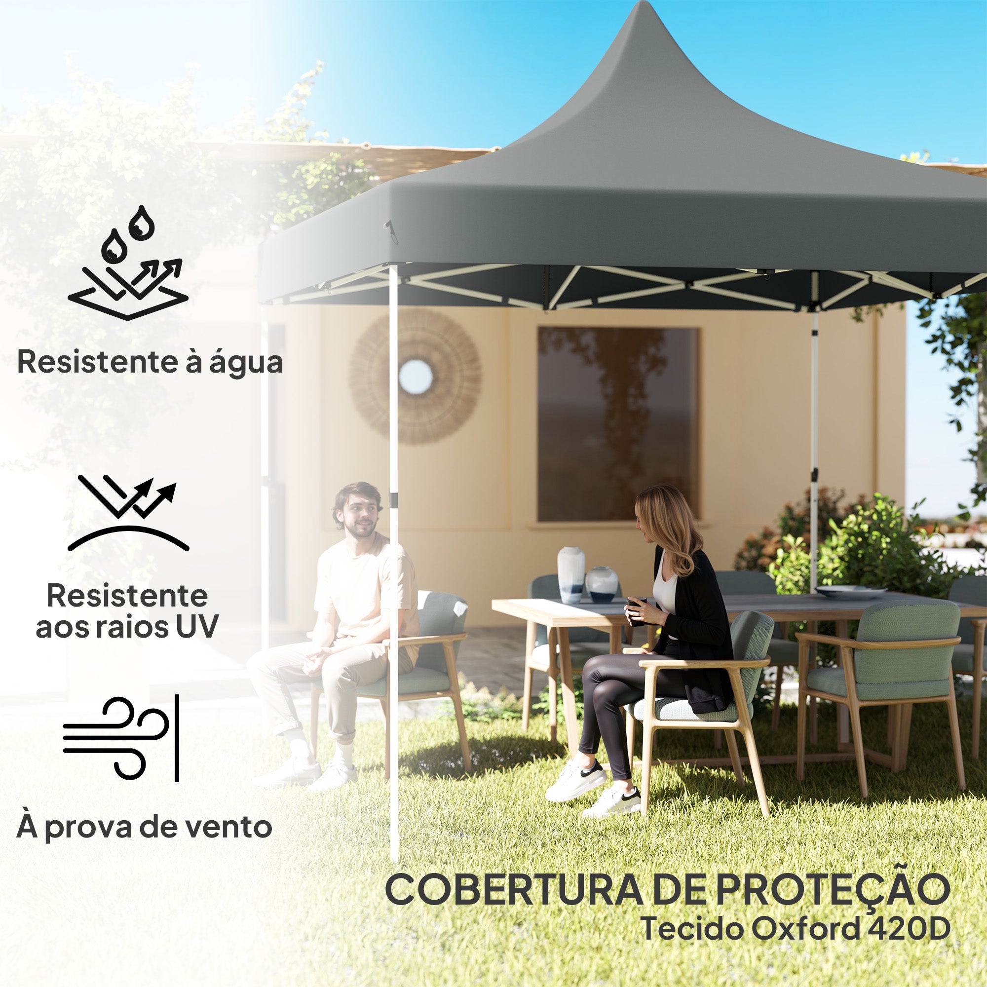 Tenda Dobrável Pop-Up Cinzenta 290x290x325 cm - Estrutura Metálica Resistente