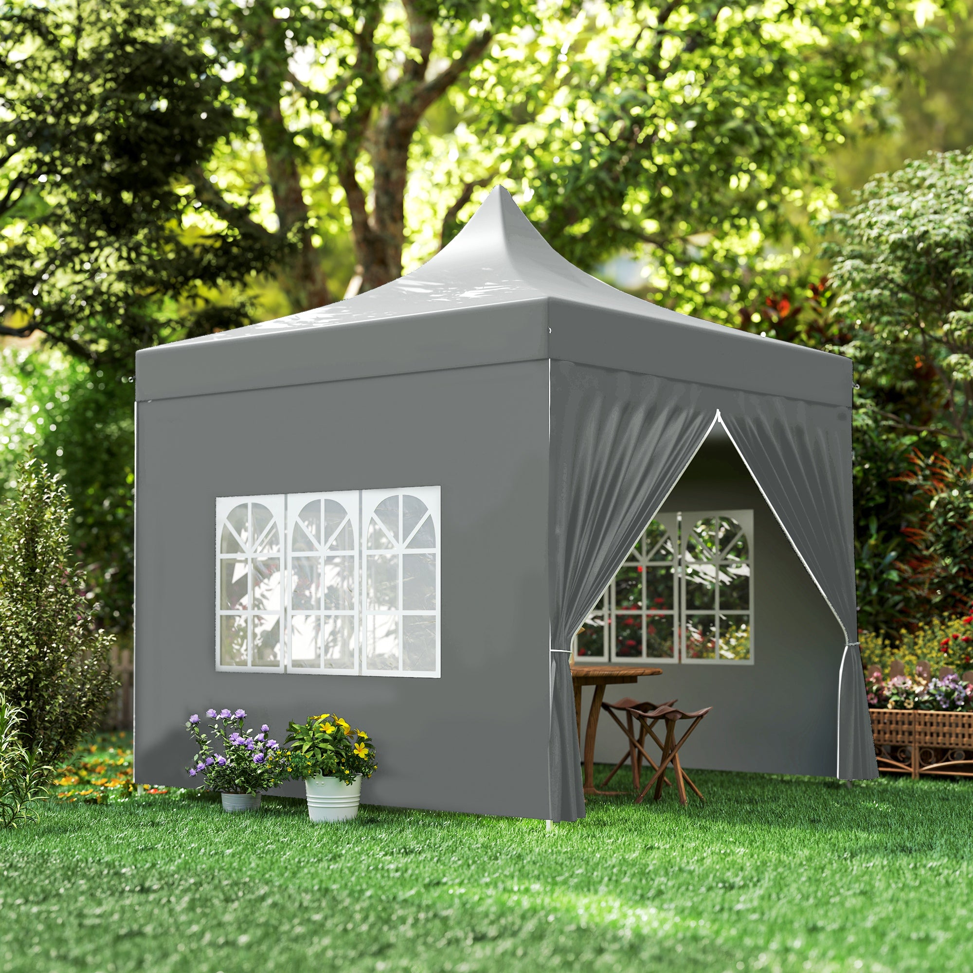 Tenda Dobrável Pop-Up Cinzenta 290x290x325 cm - Estrutura Metálica Resistente
