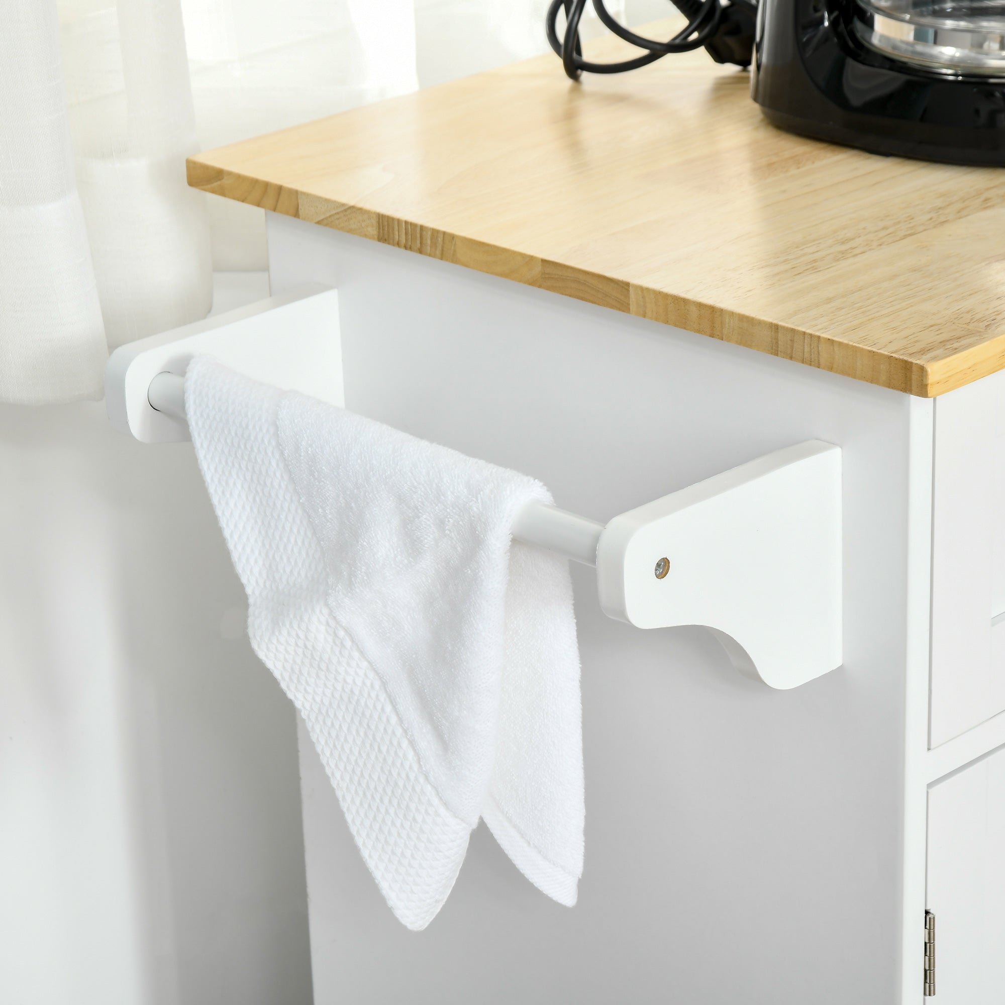 Carrinho de Cozinha Multiuso – 121x46x91 cm – Branco – MDF e madeira de borracha