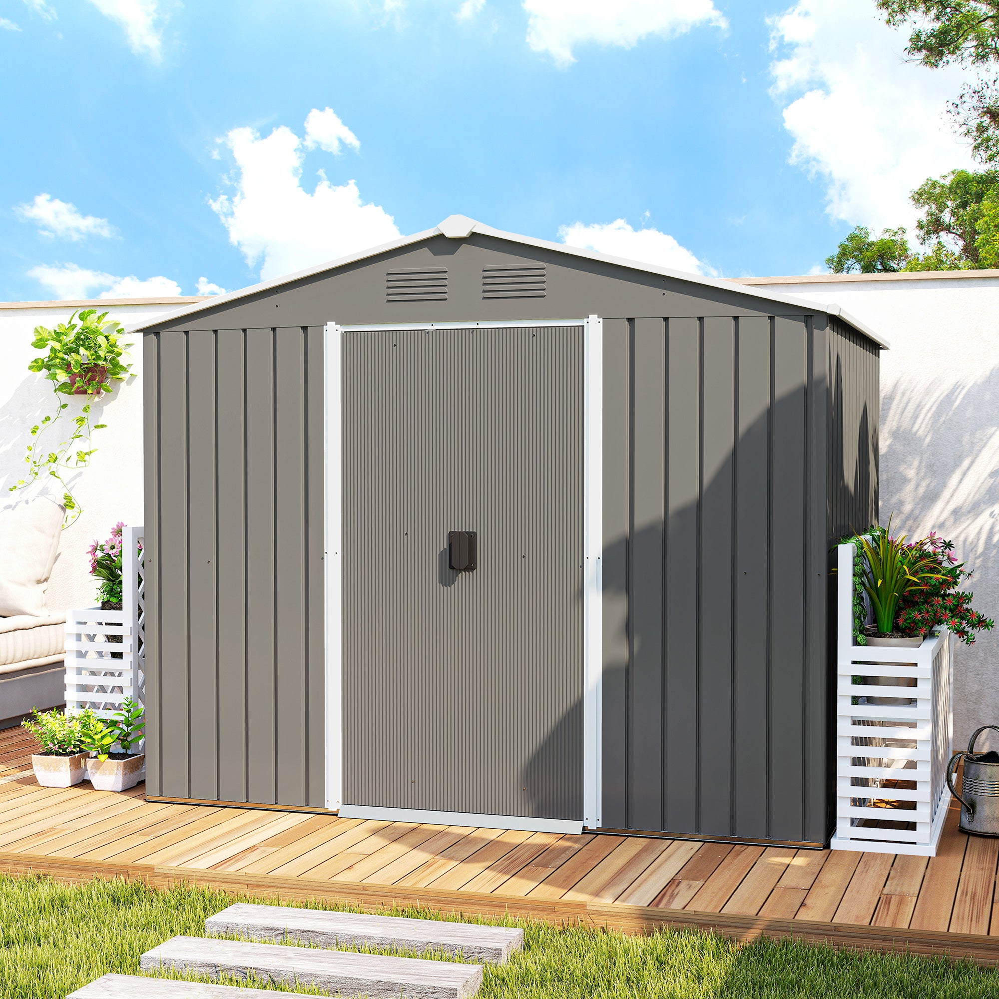 Abrigo de Jardim – 236x174x190 cm – Cinzento – Aço galvanizado